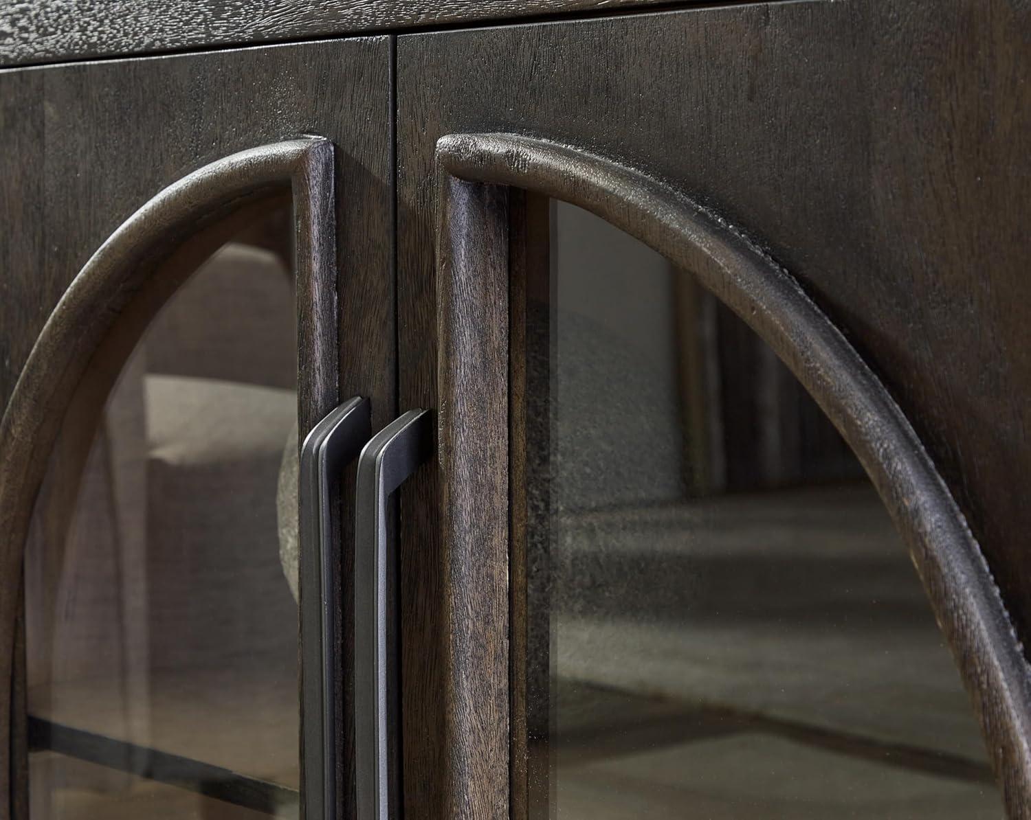 imageSignature Design by Ashley Dreley Classic 4Door Accent Cabinet Dark Brown with 2 Shelves Arched Glass Door FrontsDark Brown
