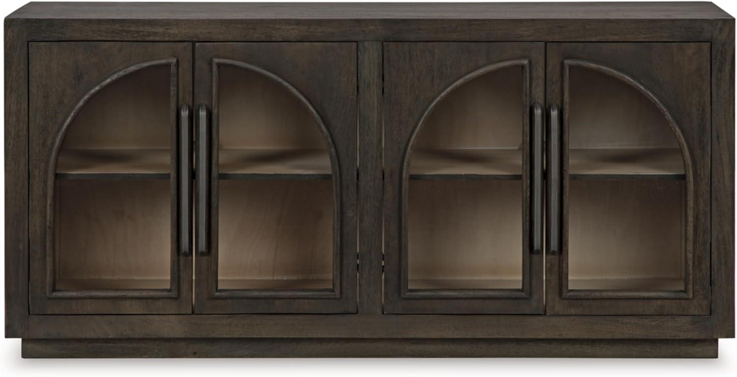 imageSignature Design by Ashley Dreley Classic 4Door Accent Cabinet Dark Brown with 2 Shelves Arched Glass Door FrontsDark Brown