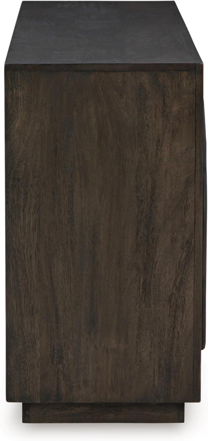 imageSignature Design by Ashley Dreley Classic 4Door Accent Cabinet Dark Brown with 2 Shelves Arched Glass Door FrontsDark Brown