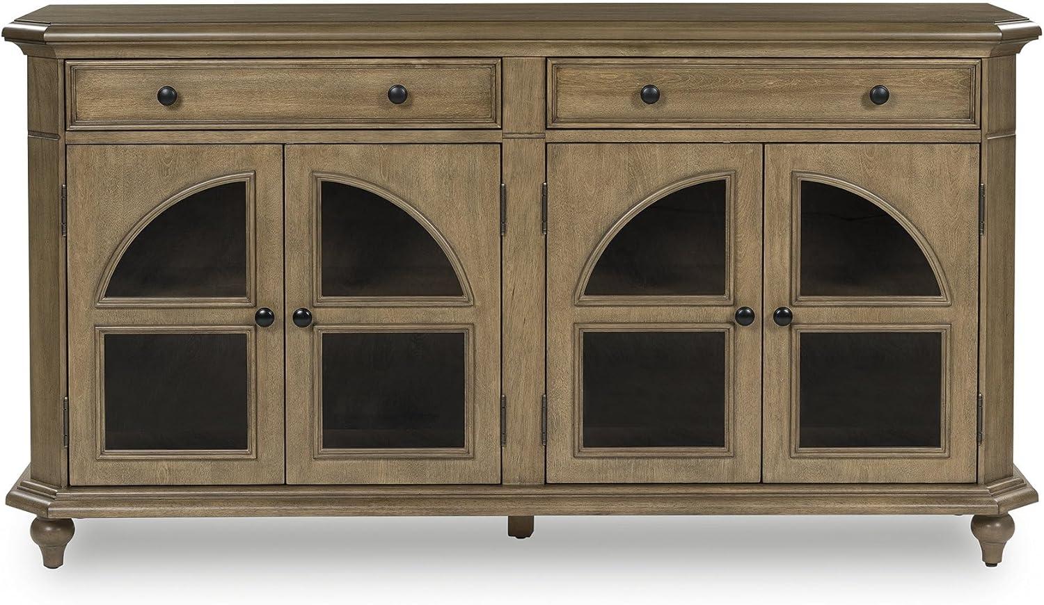imageSignature Design by Ashley Dreley Classic 4Door Accent Cabinet Dark Brown with 2 Shelves Arched Glass Door FrontsLight Brown