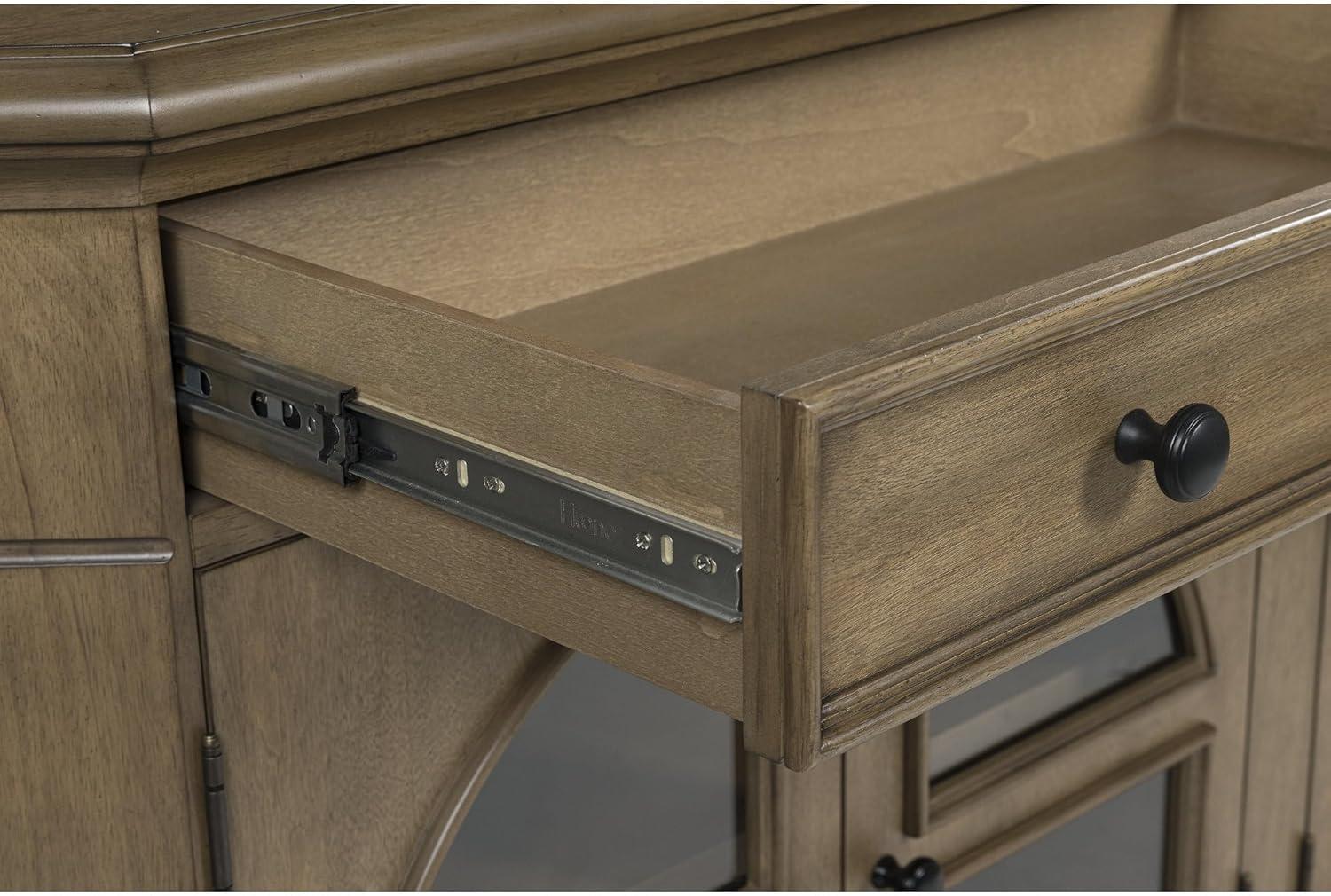 imageSignature Design by Ashley Dreley Classic 4Door Accent Cabinet Dark Brown with 2 Shelves Arched Glass Door FrontsLight Brown