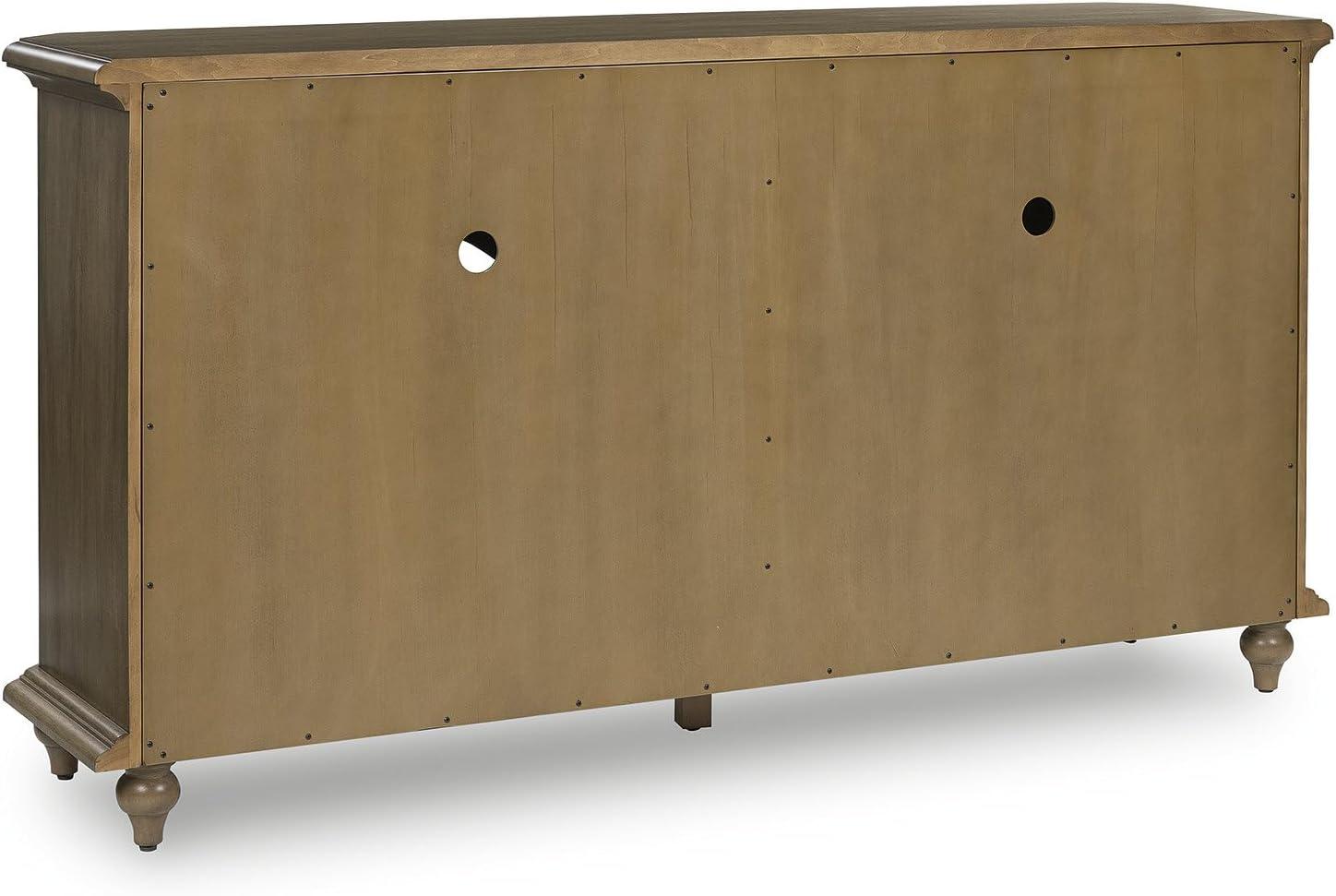 imageSignature Design by Ashley Dreley Classic 4Door Accent Cabinet Dark Brown with 2 Shelves Arched Glass Door FrontsLight Brown
