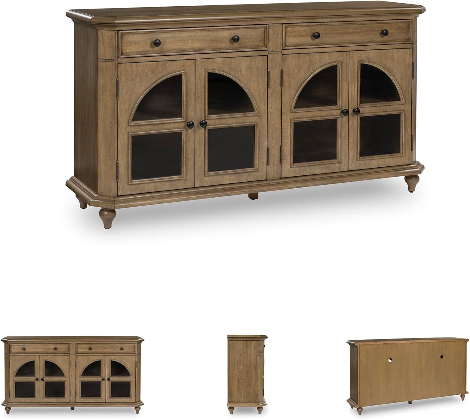 imageSignature Design by Ashley Dreley Classic 4Door Accent Cabinet Dark Brown with 2 Shelves Arched Glass Door FrontsLight Brown
