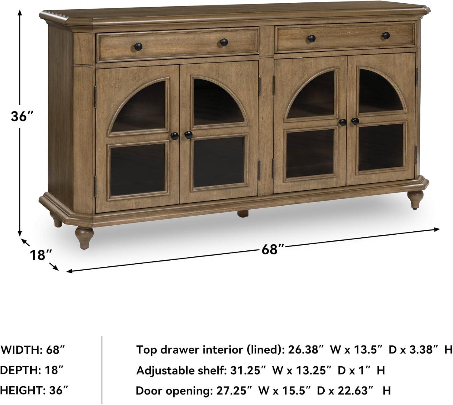 imageSignature Design by Ashley Dreley Classic 4Door Accent Cabinet Dark Brown with 2 Shelves Arched Glass Door FrontsLight Brown