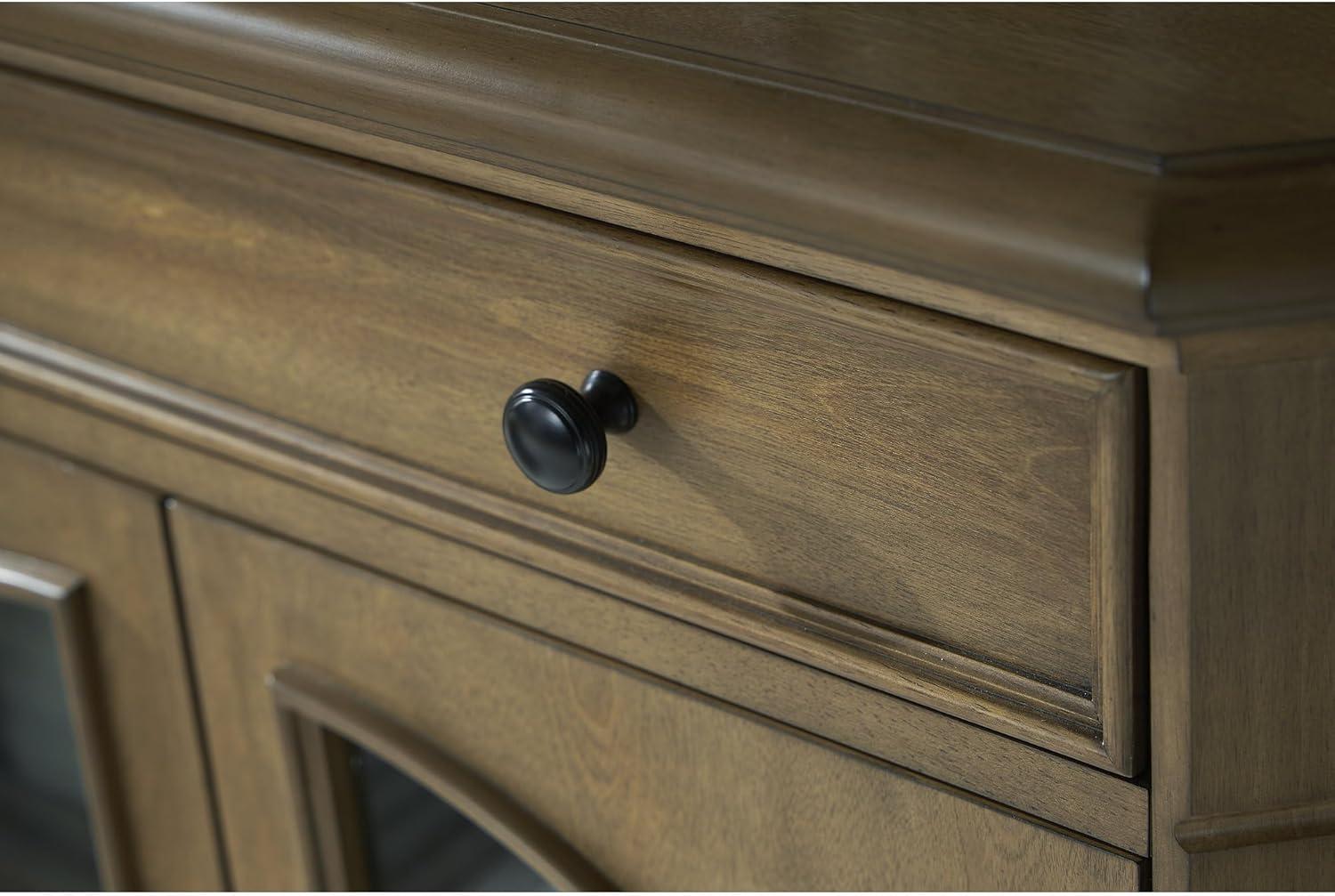 imageSignature Design by Ashley Dreley Classic 4Door Accent Cabinet Dark Brown with 2 Shelves Arched Glass Door FrontsLight Brown
