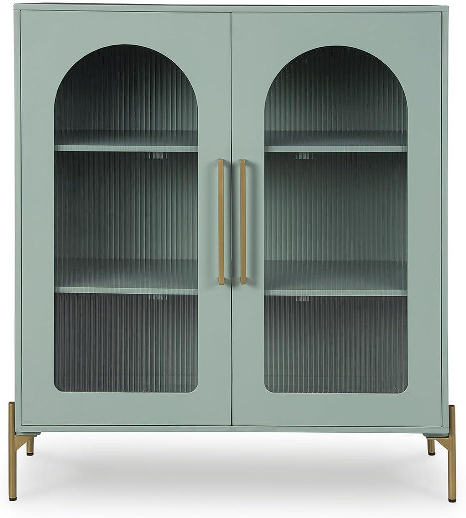 imageSignature Design by Ashley Dreley Classic 4Door Accent Cabinet Dark Brown with 2 Shelves Arched Glass Door FrontsLight Green