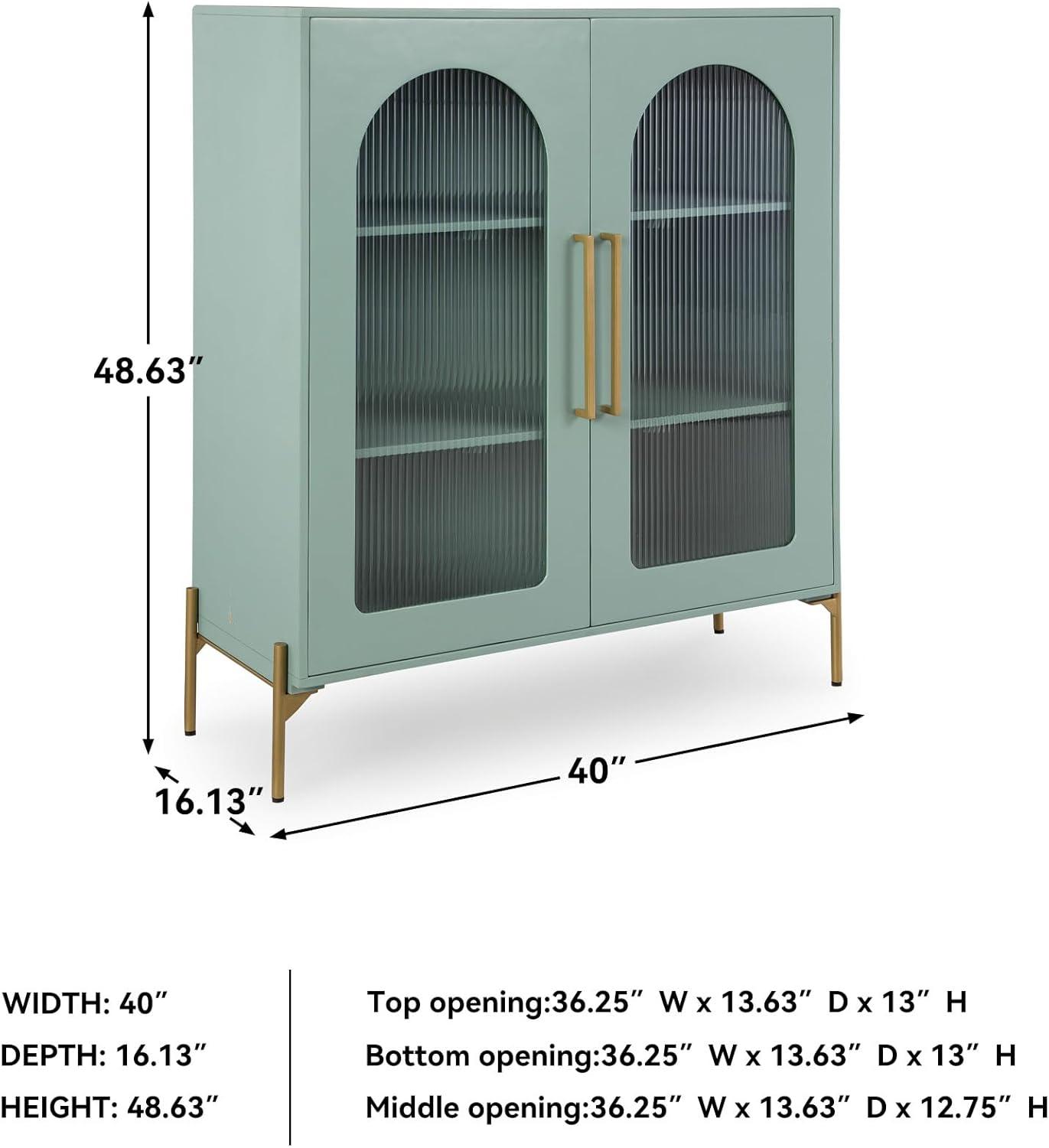 imageSignature Design by Ashley Dreley Classic 4Door Accent Cabinet Dark Brown with 2 Shelves Arched Glass Door FrontsLight Green