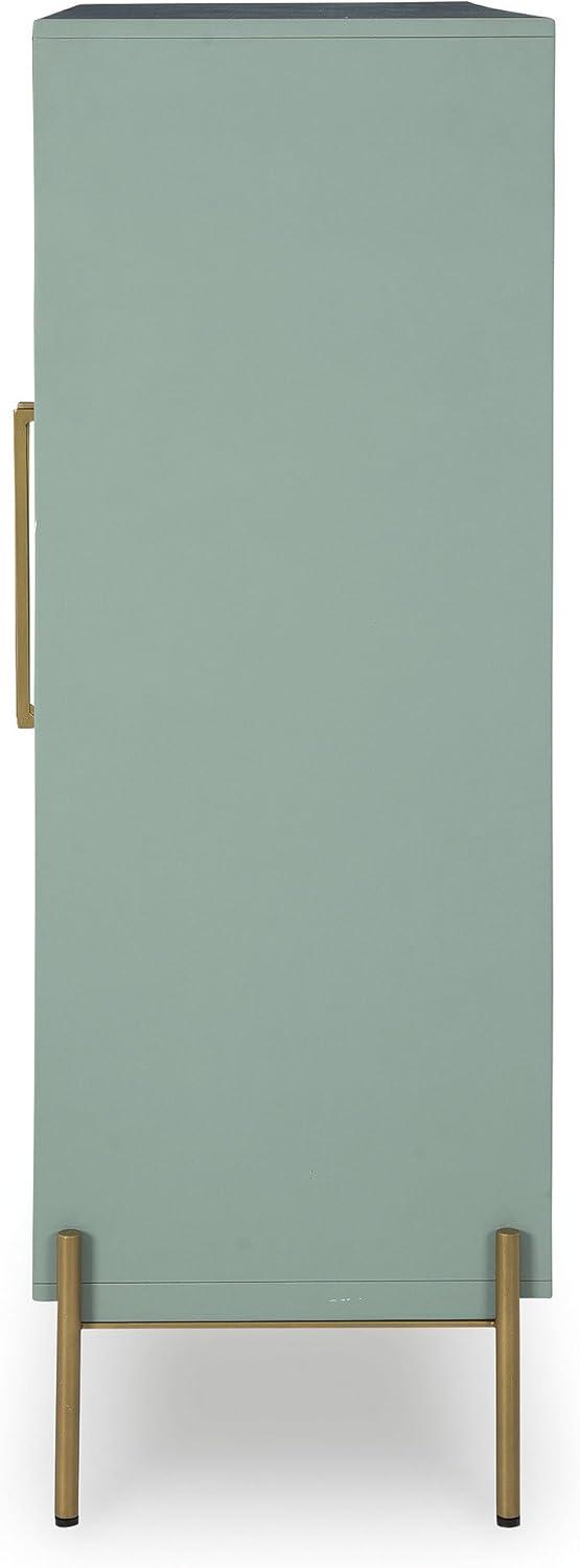 imageSignature Design by Ashley Dreley Classic 4Door Accent Cabinet Dark Brown with 2 Shelves Arched Glass Door FrontsLight Green