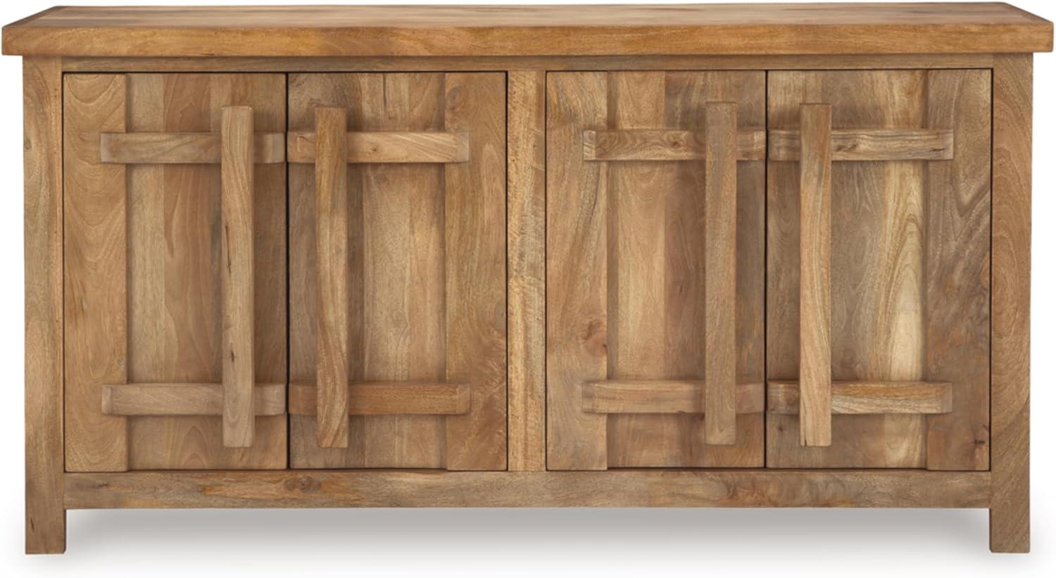 imageSignature Design by Ashley Dresor Farmhouse 4Door Accent Cabinet with 2 Shelves and Cord Management Light Brown