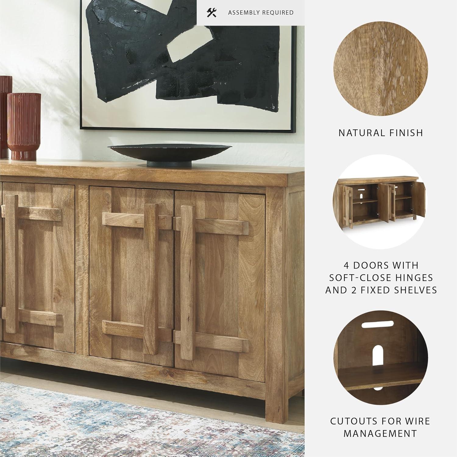 imageSignature Design by Ashley Dresor Farmhouse 4Door Accent Cabinet with 2 Shelves and Cord Management Light Brown