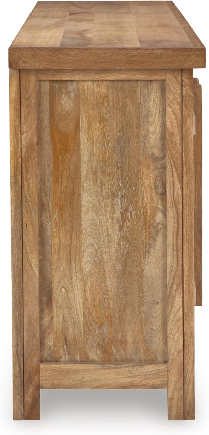 imageSignature Design by Ashley Dresor Farmhouse 4Door Accent Cabinet with 2 Shelves and Cord Management Light Brown