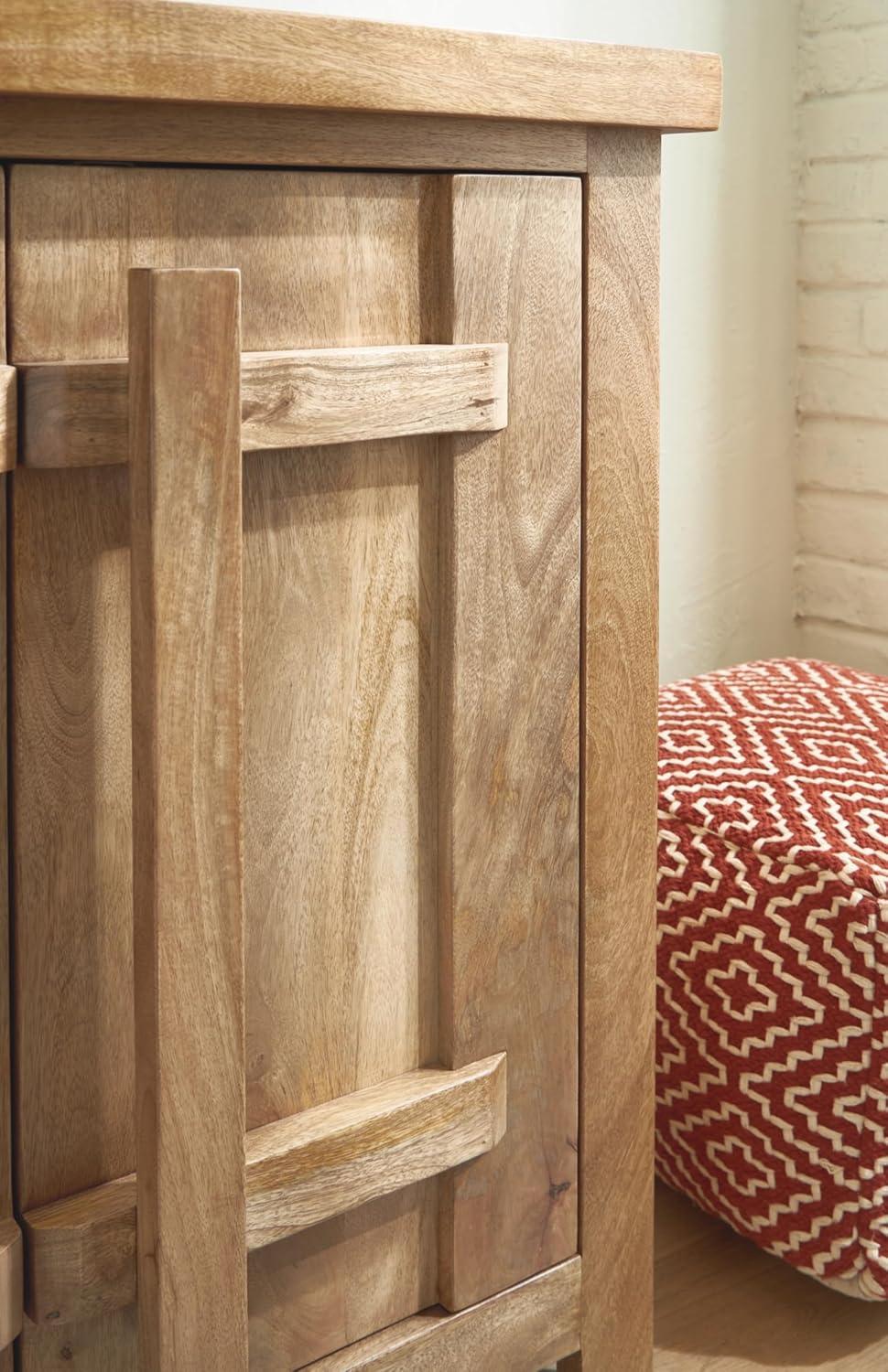 imageSignature Design by Ashley Dresor Farmhouse 4Door Accent Cabinet with 2 Shelves and Cord Management Light Brown