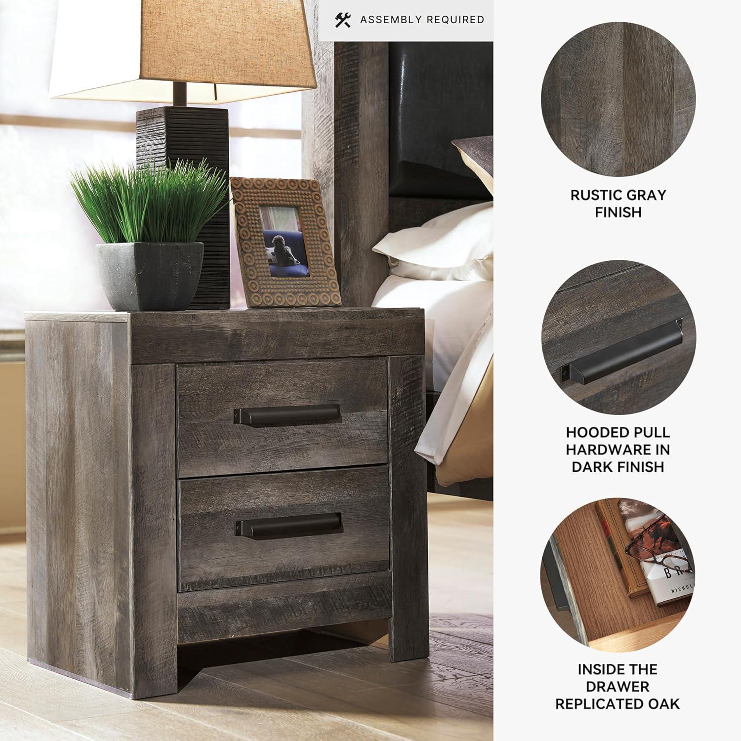 imageSignature Design by Ashley Drystan Rustic Industrial 2 Drawer Nightstand with 2 SlimProfile USB Charging Stations 2437quot Tall Weatherworn BrownDark Weathered Gray