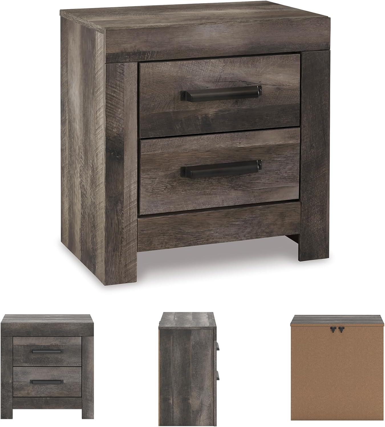 imageSignature Design by Ashley Drystan Rustic Industrial 2 Drawer Nightstand with 2 SlimProfile USB Charging Stations 2437quot Tall Weatherworn BrownDark Weathered Gray