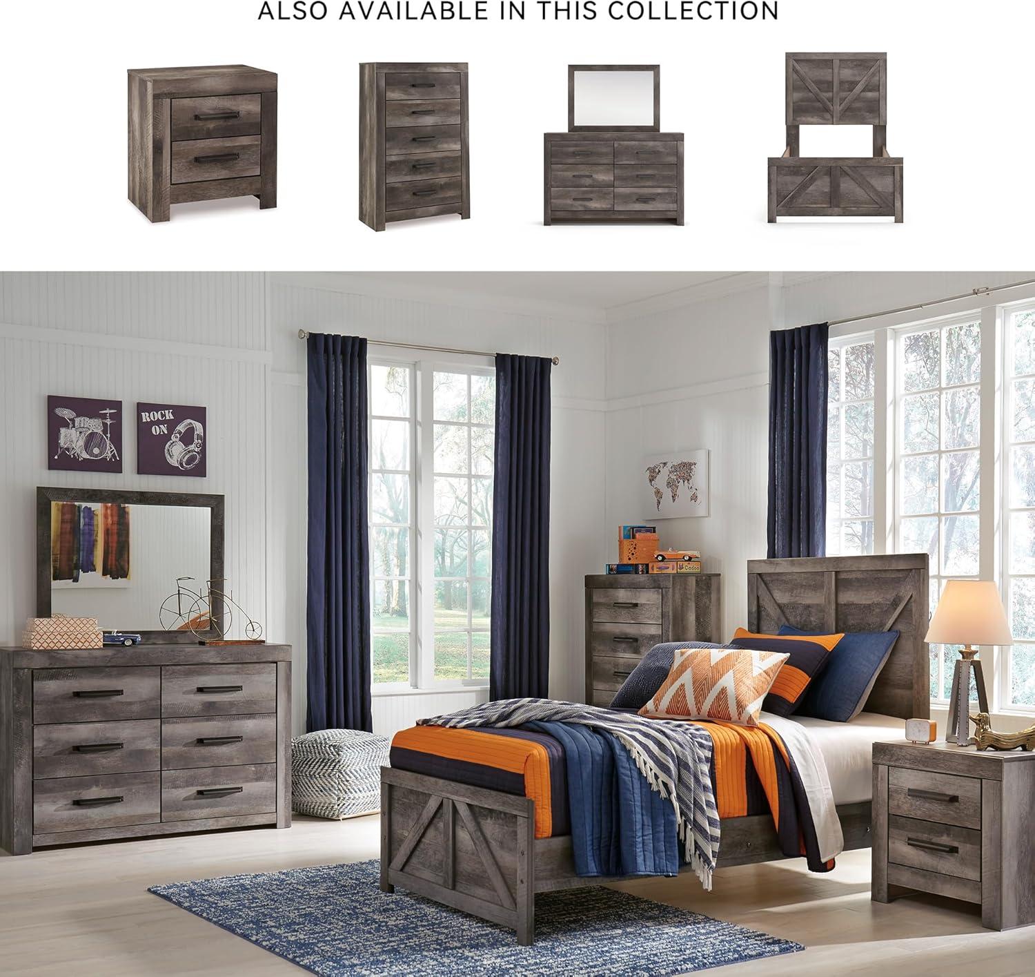 imageSignature Design by Ashley Drystan Rustic Industrial 2 Drawer Nightstand with 2 SlimProfile USB Charging Stations 2437quot Tall Weatherworn BrownDark Weathered Gray