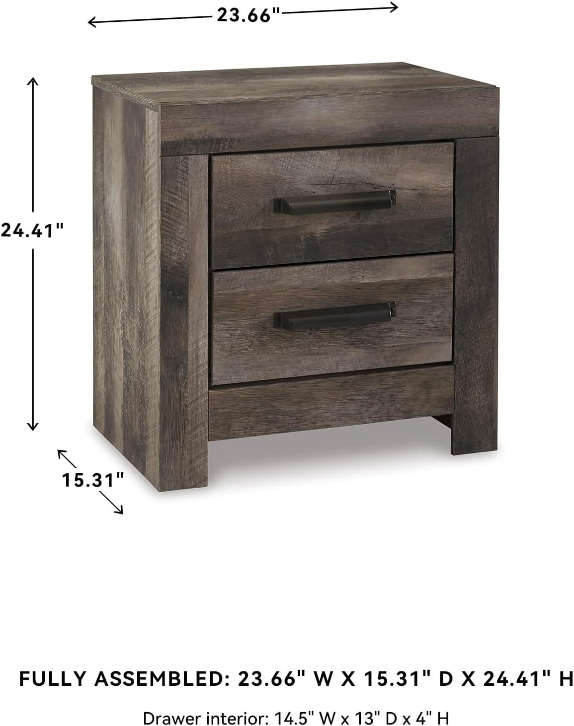 imageSignature Design by Ashley Drystan Rustic Industrial 2 Drawer Nightstand with 2 SlimProfile USB Charging Stations 2437quot Tall Weatherworn BrownDark Weathered Gray