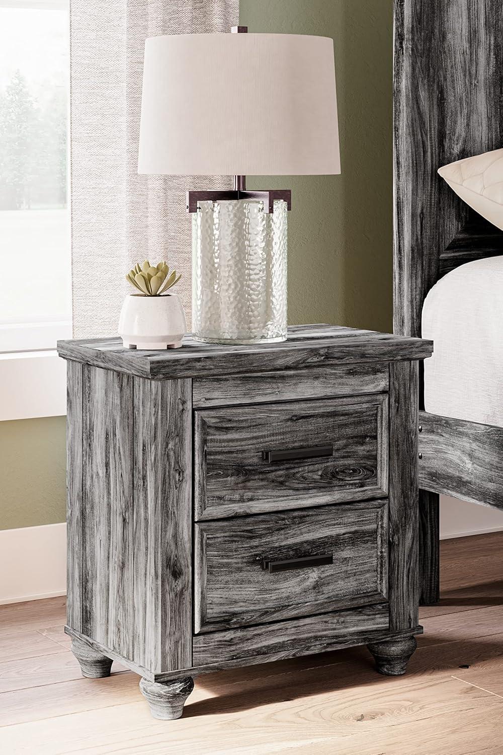 imageSignature Design by Ashley Drystan Rustic Industrial 2 Drawer Nightstand with 2 SlimProfile USB Charging Stations 2437quot Tall Weatherworn BrownGrey