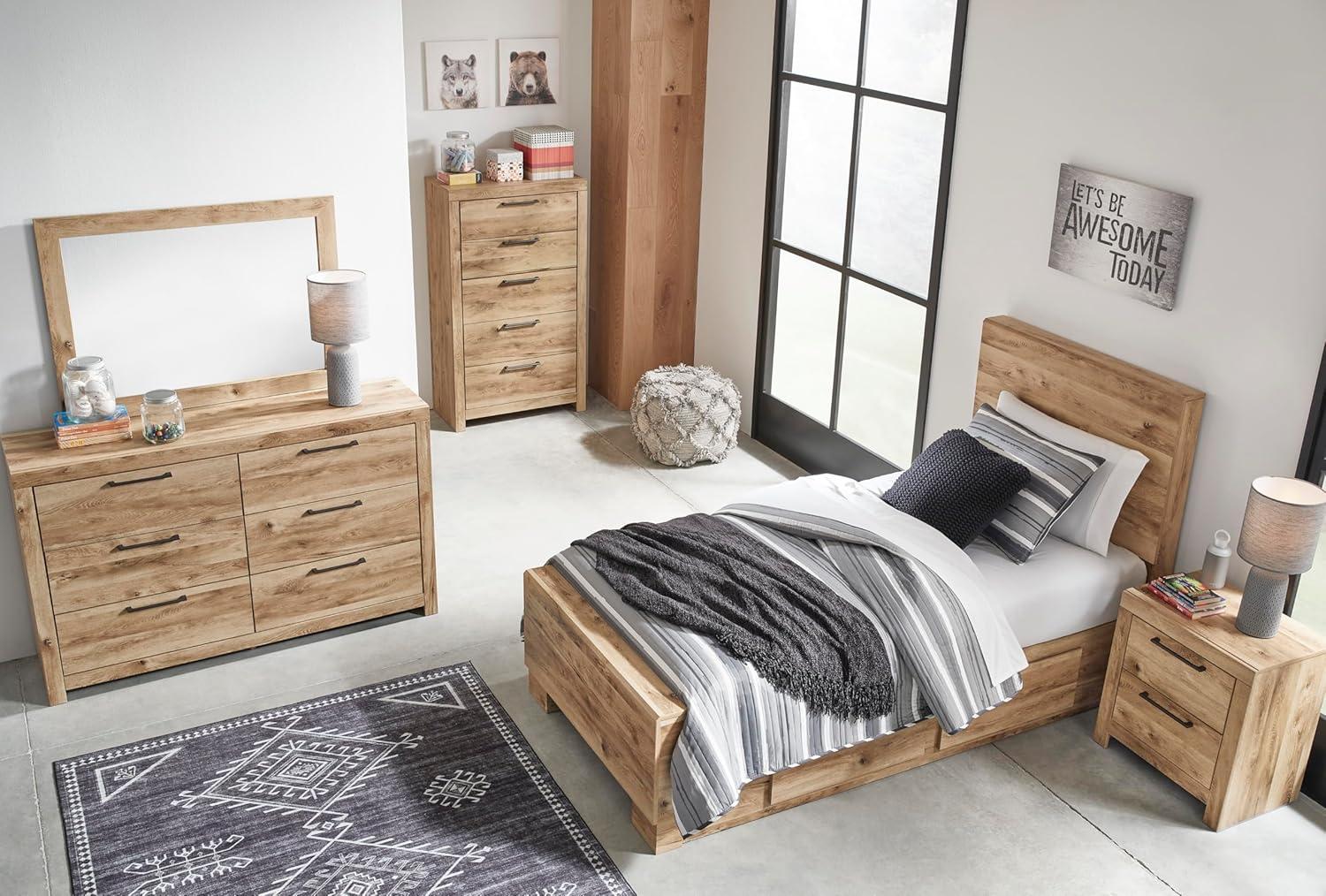 imageSignature Design by Ashley Drystan Rustic Industrial 2 Drawer Nightstand with 2 SlimProfile USB Charging Stations 2437quot Tall Weatherworn BrownLight Brown