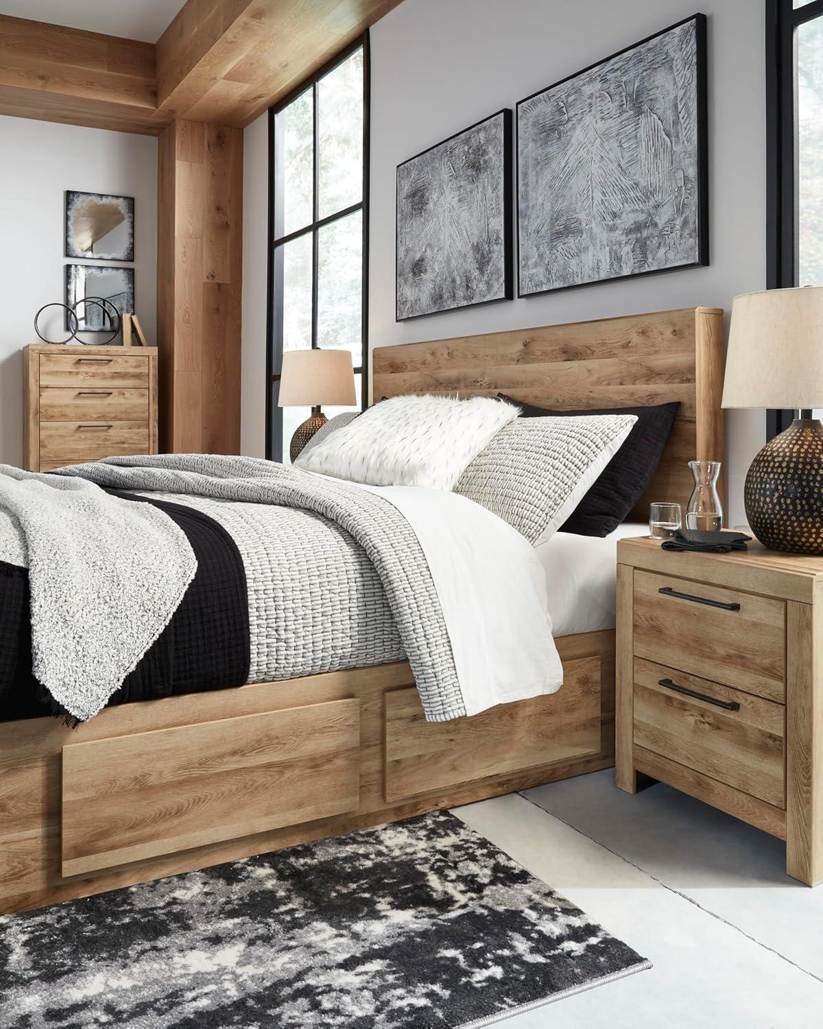 imageSignature Design by Ashley Drystan Rustic Industrial 2 Drawer Nightstand with 2 SlimProfile USB Charging Stations 2437quot Tall Weatherworn BrownLight Brown