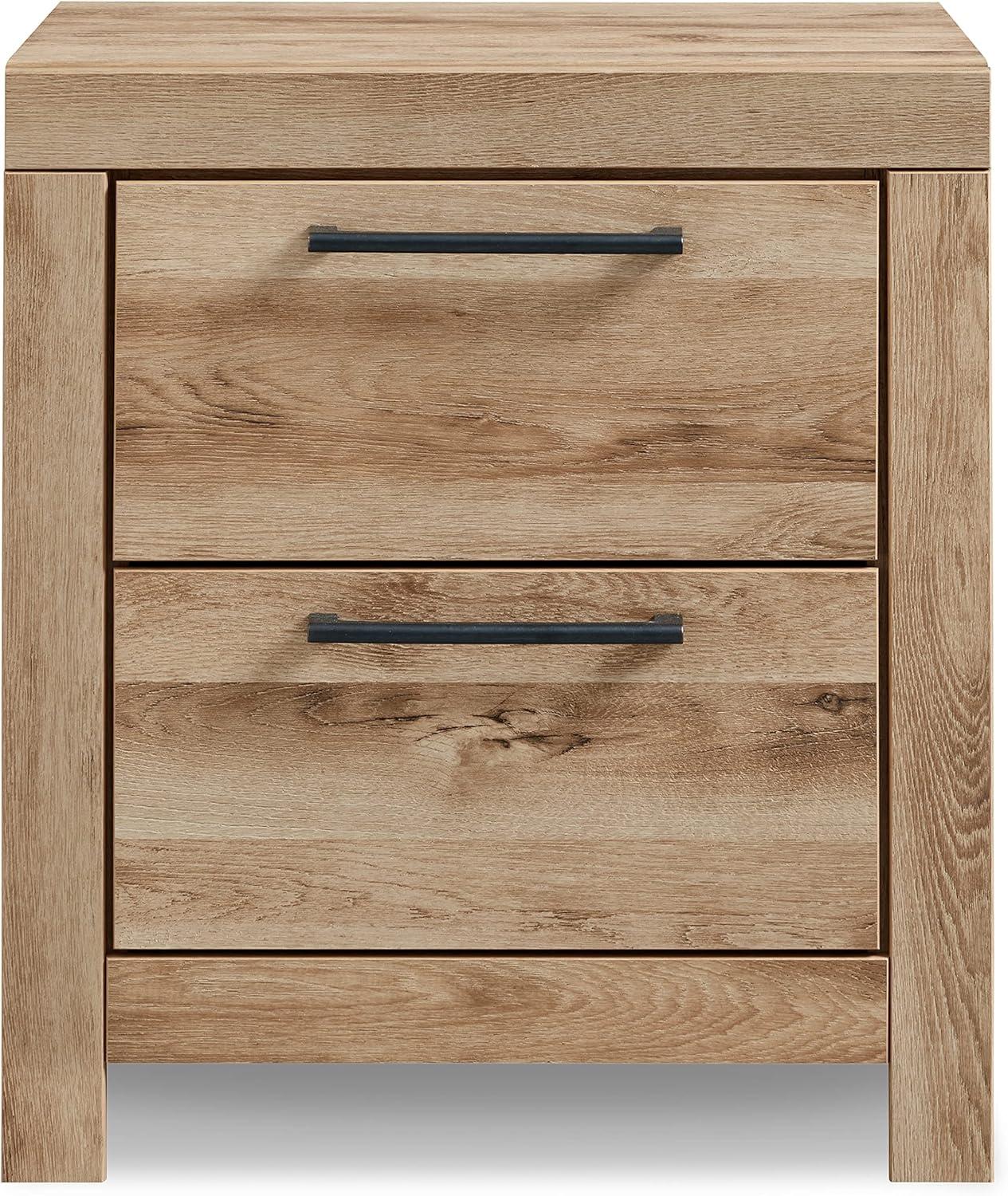 imageSignature Design by Ashley Drystan Rustic Industrial 2 Drawer Nightstand with 2 SlimProfile USB Charging Stations 2437quot Tall Weatherworn BrownLight Brown