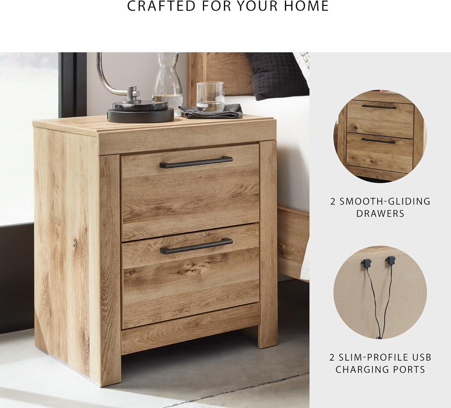 imageSignature Design by Ashley Drystan Rustic Industrial 2 Drawer Nightstand with 2 SlimProfile USB Charging Stations 2437quot Tall Weatherworn BrownLight Brown