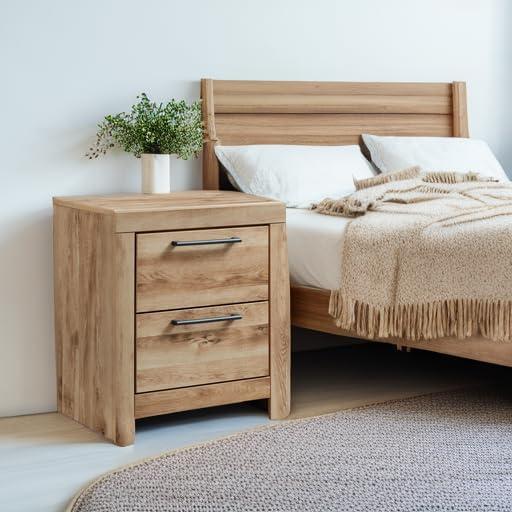 imageSignature Design by Ashley Drystan Rustic Industrial 2 Drawer Nightstand with 2 SlimProfile USB Charging Stations 2437quot Tall Weatherworn BrownLight Brown