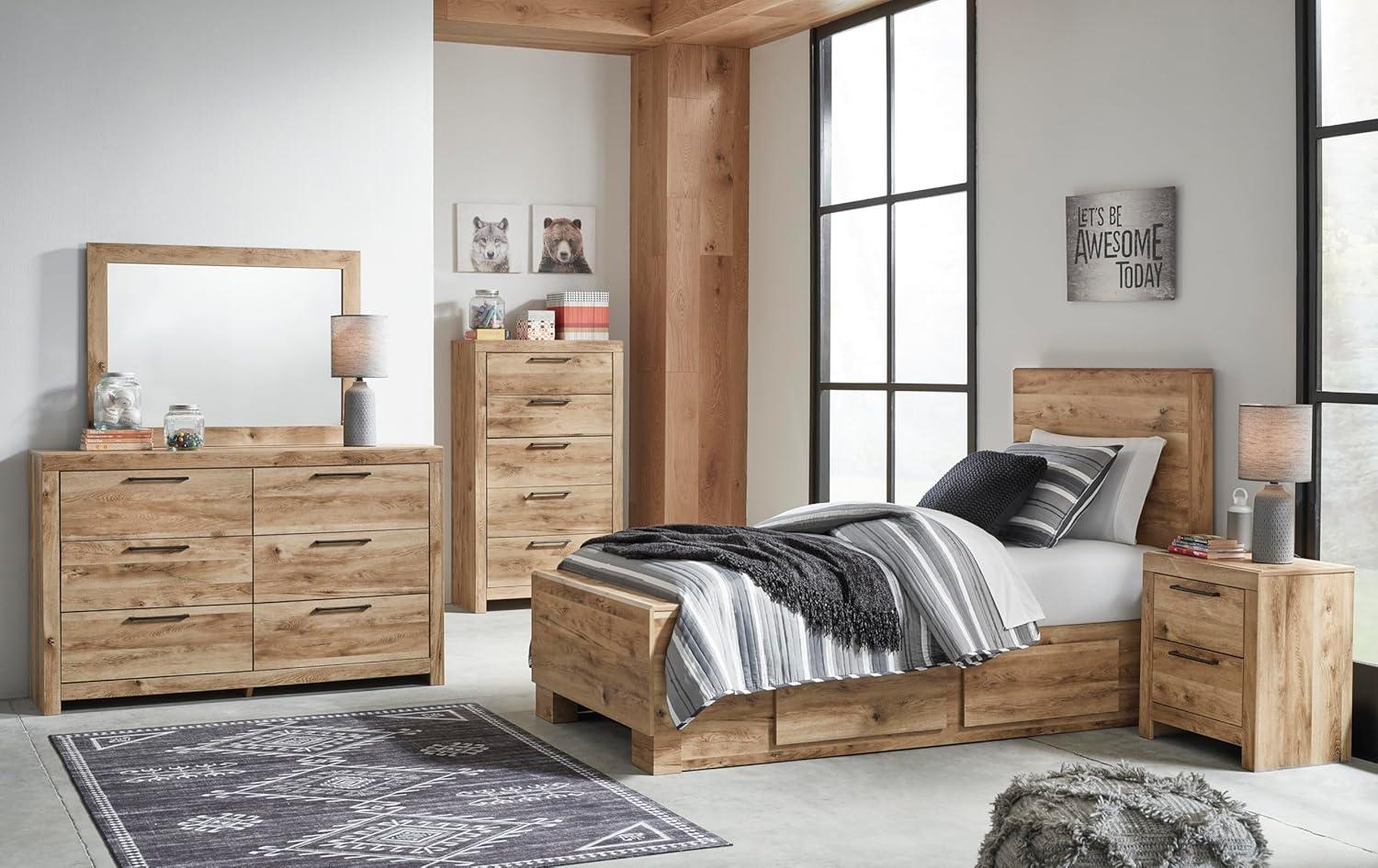 imageSignature Design by Ashley Drystan Rustic Industrial 2 Drawer Nightstand with 2 SlimProfile USB Charging Stations 2437quot Tall Weatherworn BrownLight Brown