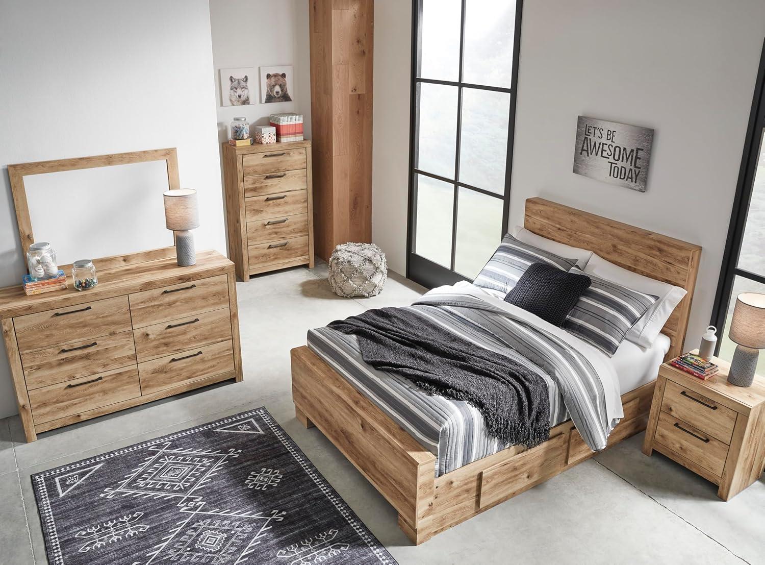 imageSignature Design by Ashley Drystan Rustic Industrial 2 Drawer Nightstand with 2 SlimProfile USB Charging Stations 2437quot Tall Weatherworn BrownLight Brown