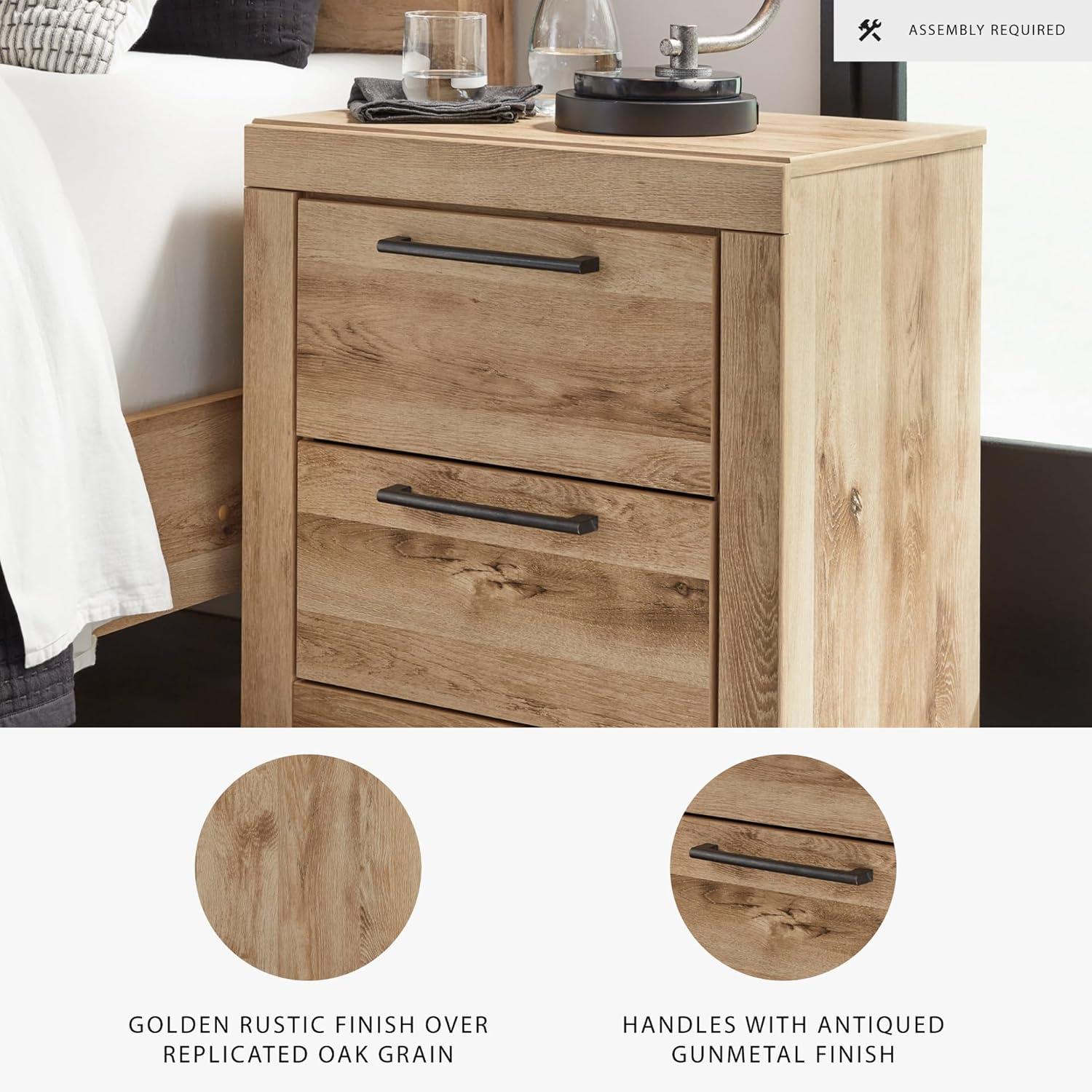 imageSignature Design by Ashley Drystan Rustic Industrial 2 Drawer Nightstand with 2 SlimProfile USB Charging Stations 2437quot Tall Weatherworn BrownLight Brown