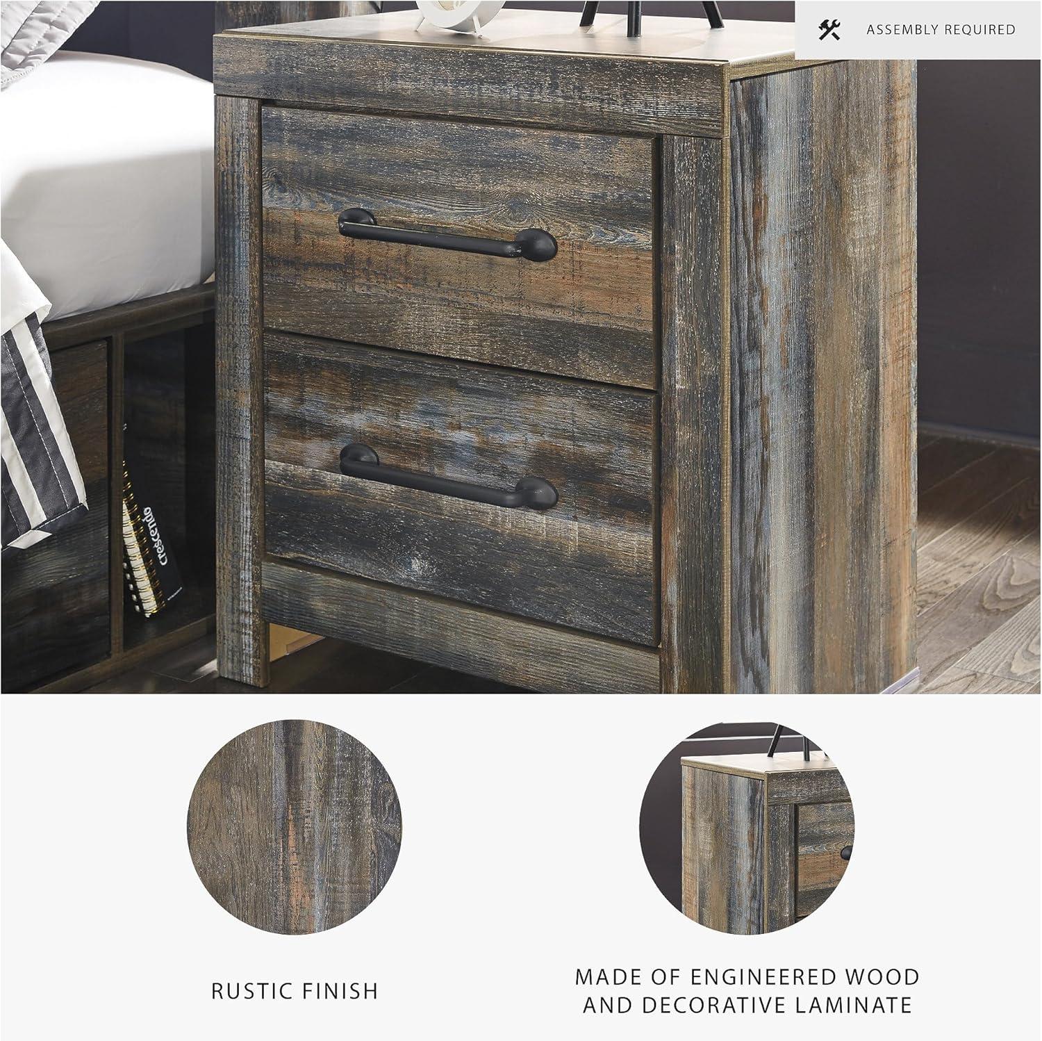 imageSignature Design by Ashley Drystan Rustic Industrial 2 Drawer Nightstand with 2 SlimProfile USB Charging Stations 2437quot Tall Weatherworn BrownPlanked Brown