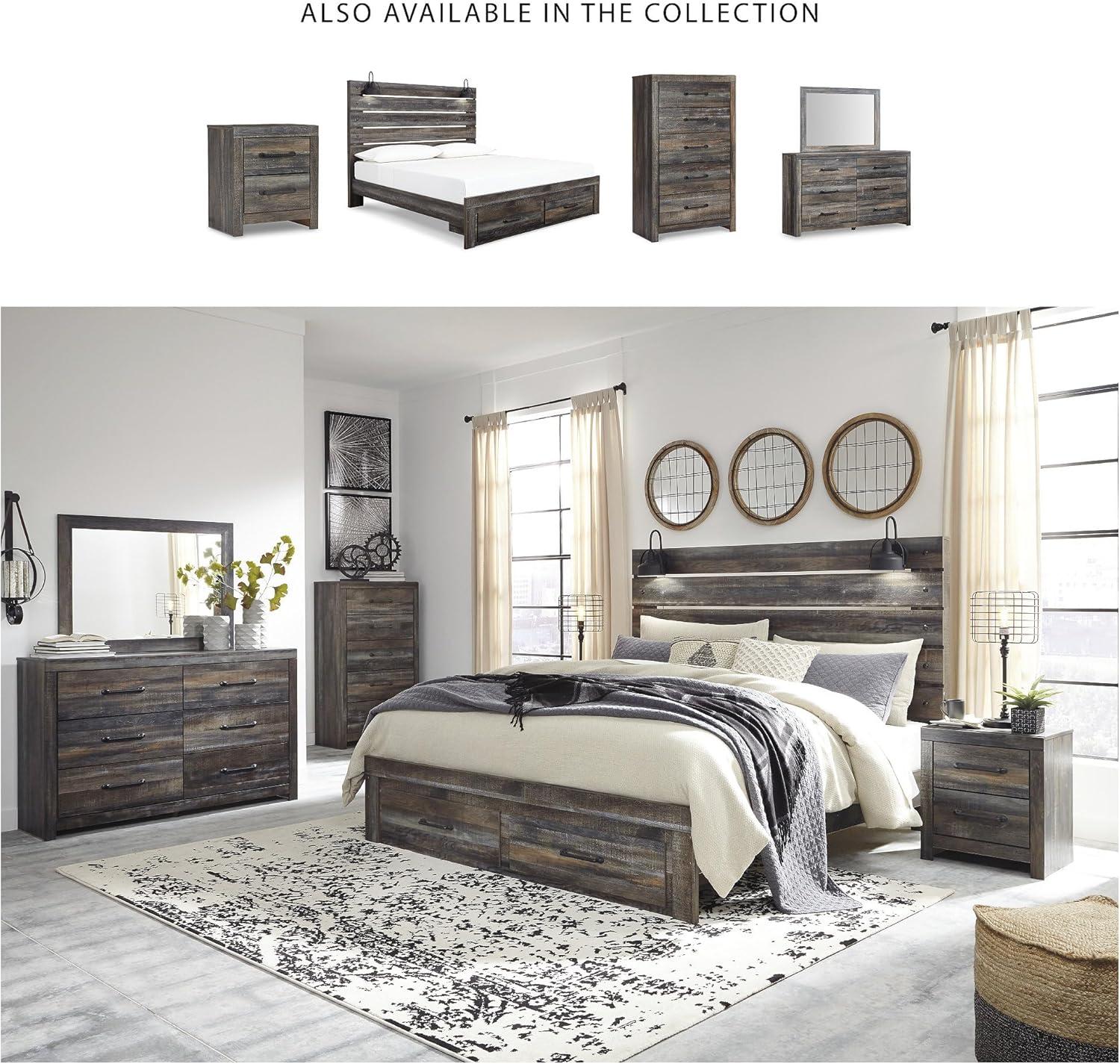 imageSignature Design by Ashley Drystan Rustic Industrial 2 Drawer Nightstand with 2 SlimProfile USB Charging Stations 2437quot Tall Weatherworn BrownPlanked Brown