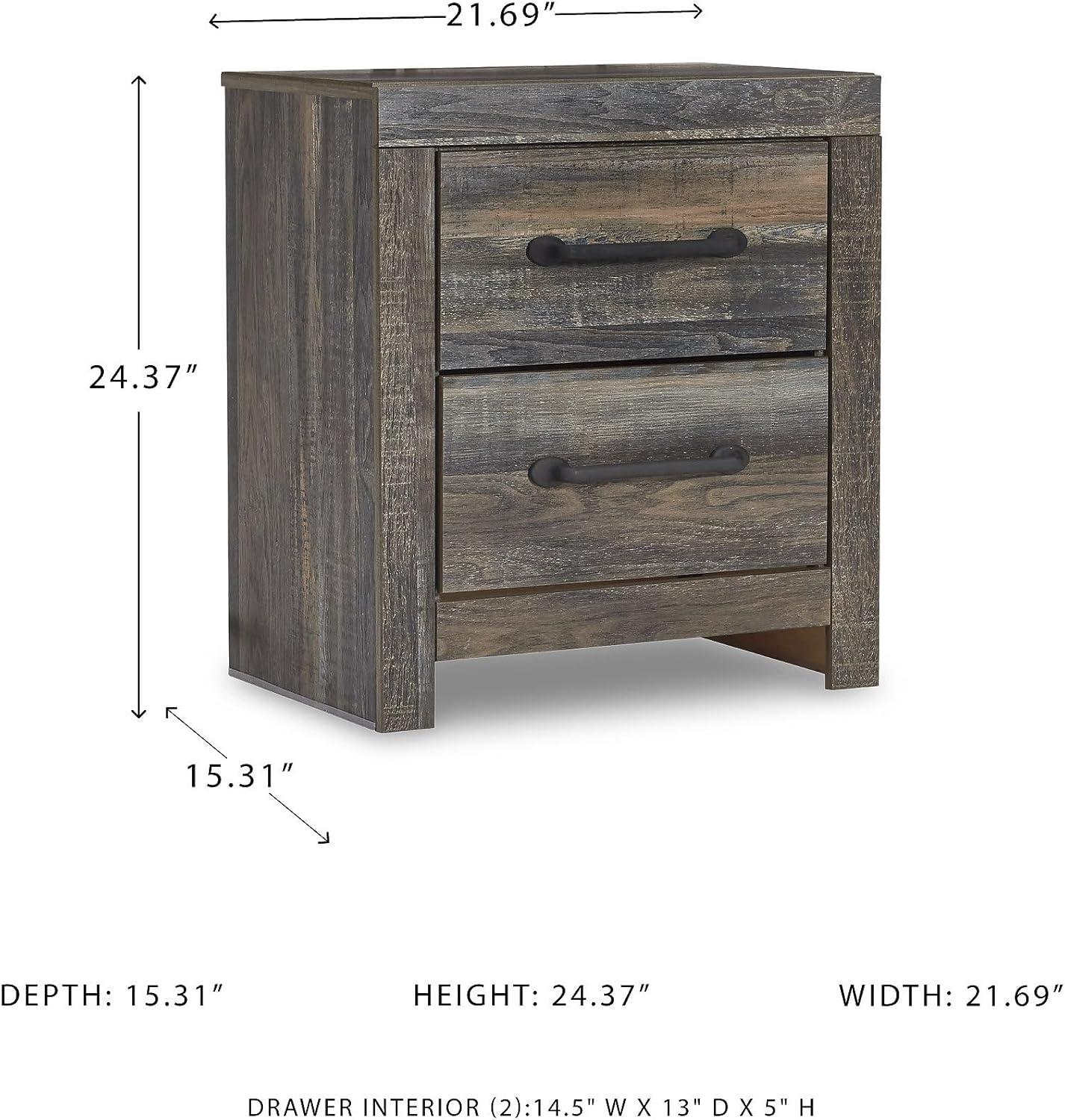 imageSignature Design by Ashley Drystan Rustic Industrial 2 Drawer Nightstand with 2 SlimProfile USB Charging Stations 2437quot Tall Weatherworn BrownPlanked Brown
