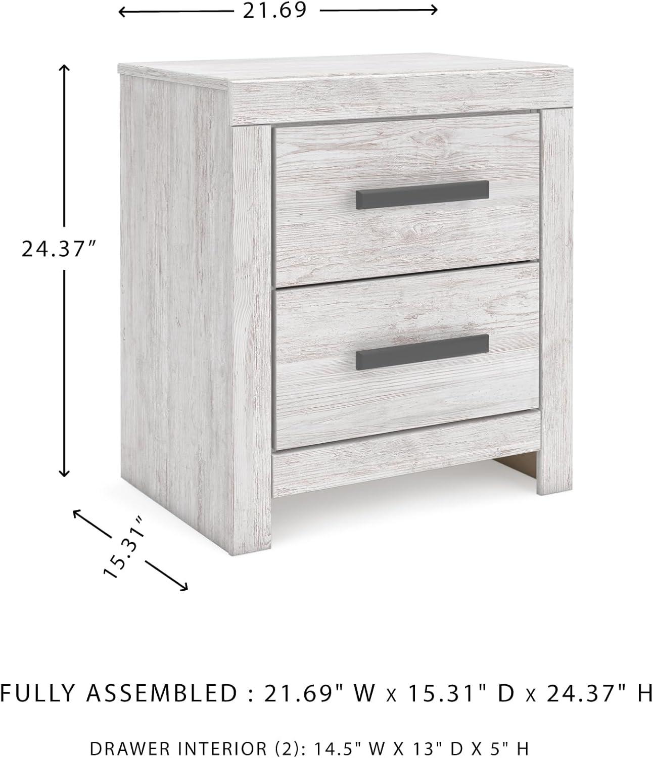 imageSignature Design by Ashley Drystan Rustic Industrial 2 Drawer Nightstand with 2 SlimProfile USB Charging Stations 2437quot Tall Weatherworn BrownWhite Planked