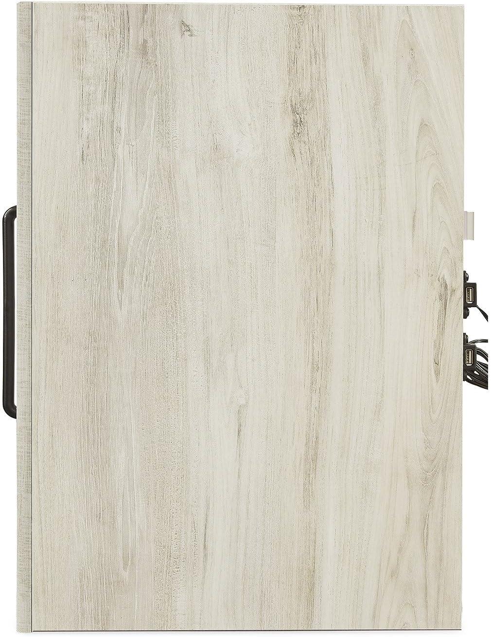 imageSignature Design by Ashley Drystan Rustic Industrial 2 Drawer Nightstand with 2 SlimProfile USB Charging Stations 2437quot Tall Weatherworn BrownWhitewash