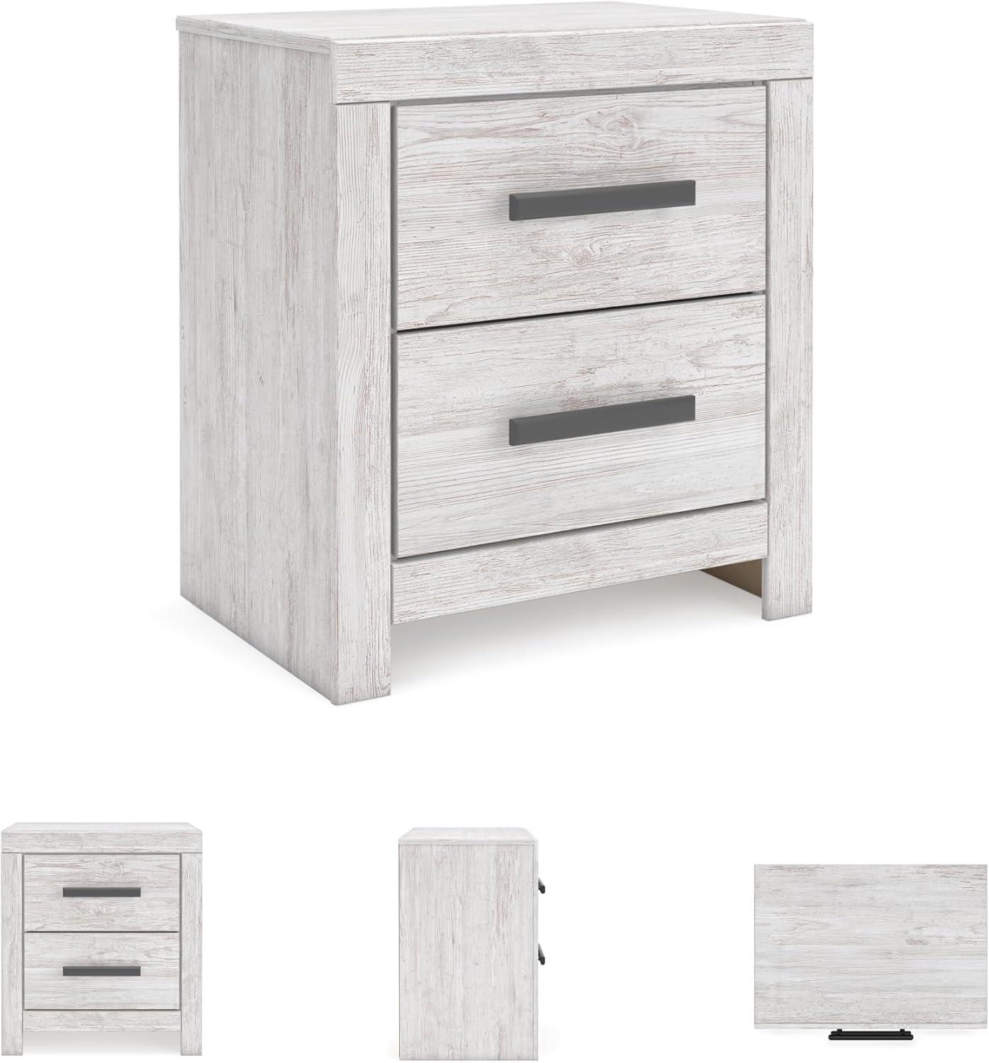 imageSignature Design by Ashley Drystan Rustic Industrial 2 Drawer Nightstand with 2 SlimProfile USB Charging Stations 2437quot Tall Weatherworn BrownWhite Planked