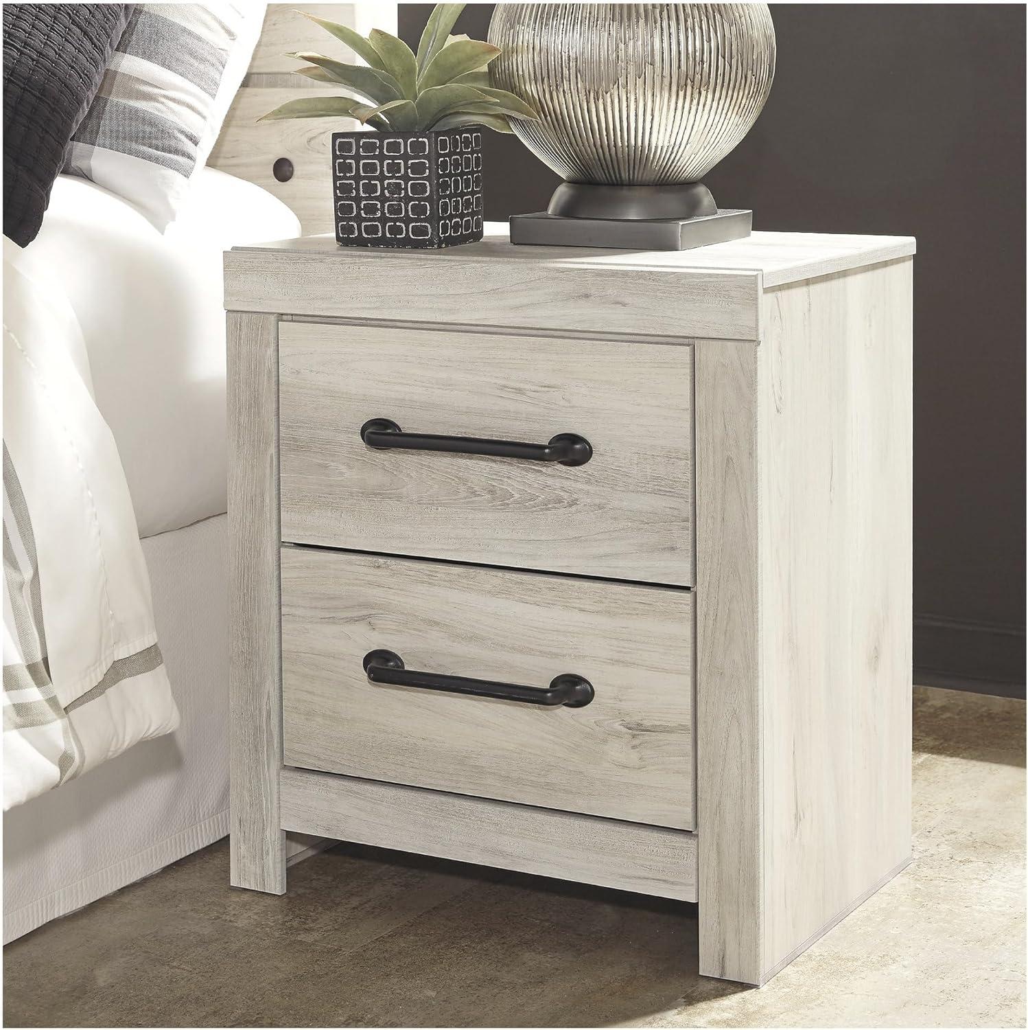 imageSignature Design by Ashley Drystan Rustic Industrial 2 Drawer Nightstand with 2 SlimProfile USB Charging Stations 2437quot Tall Weatherworn BrownWhitewash
