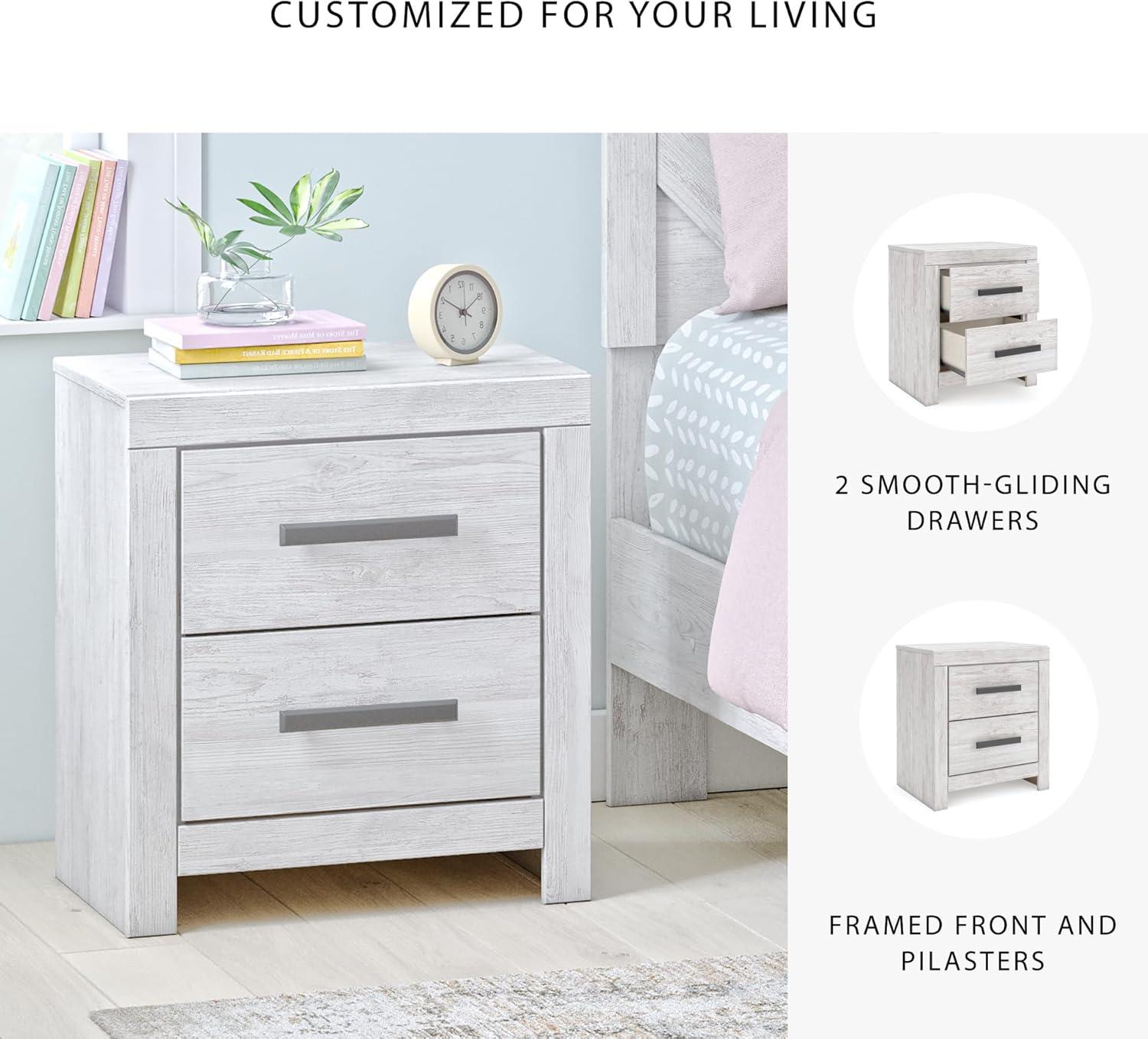 imageSignature Design by Ashley Drystan Rustic Industrial 2 Drawer Nightstand with 2 SlimProfile USB Charging Stations 2437quot Tall Weatherworn BrownWhite Planked