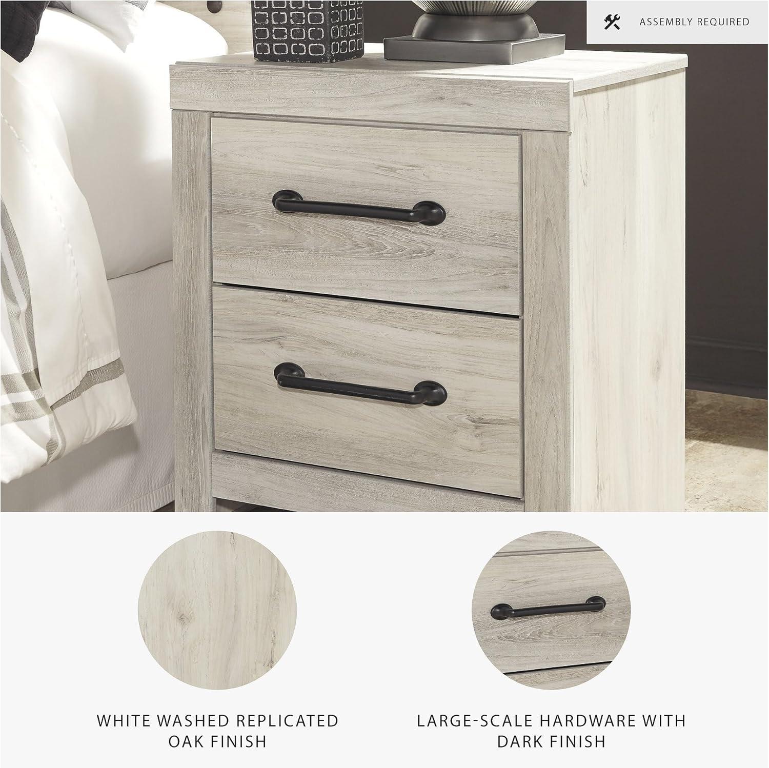 imageSignature Design by Ashley Drystan Rustic Industrial 2 Drawer Nightstand with 2 SlimProfile USB Charging Stations 2437quot Tall Weatherworn BrownWhitewash