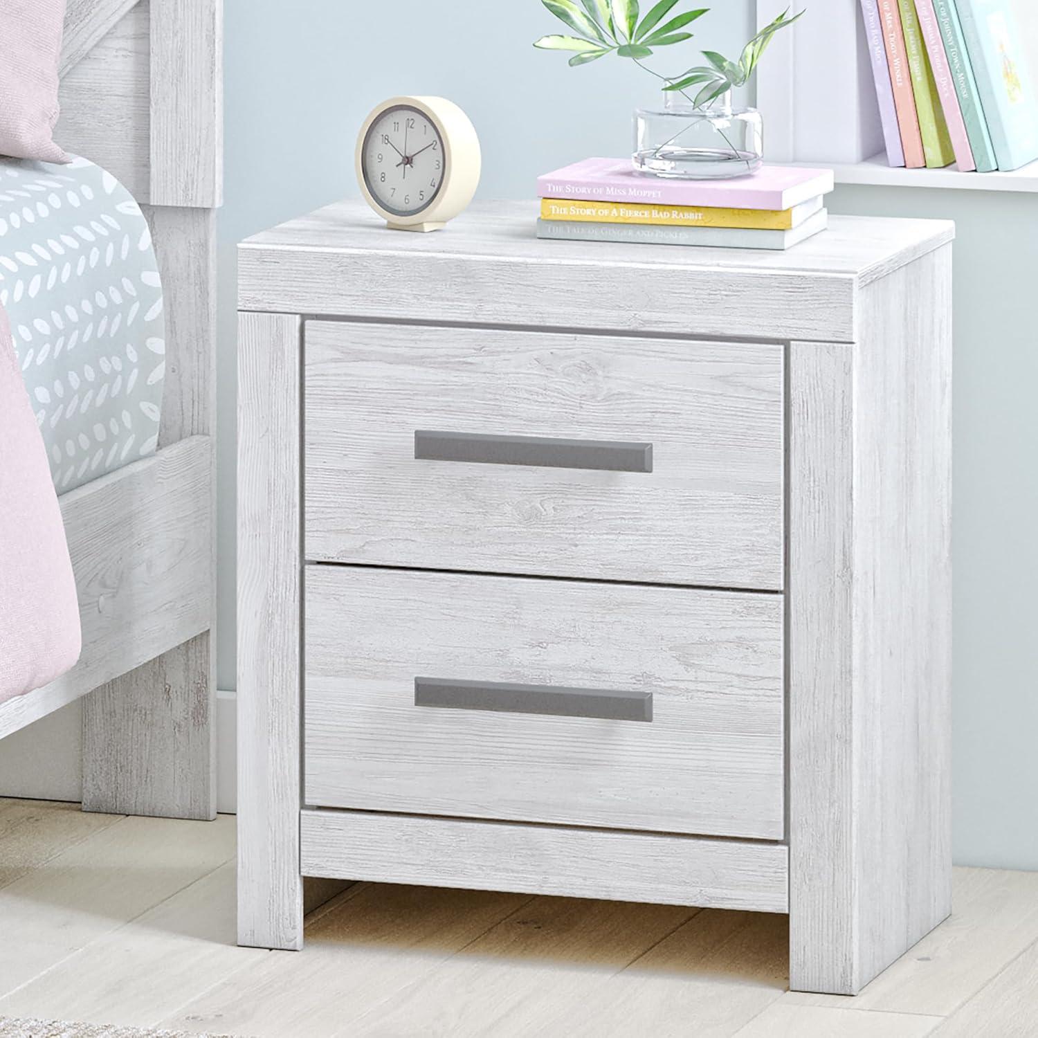 imageSignature Design by Ashley Drystan Rustic Industrial 2 Drawer Nightstand with 2 SlimProfile USB Charging Stations 2437quot Tall Weatherworn BrownWhite Planked