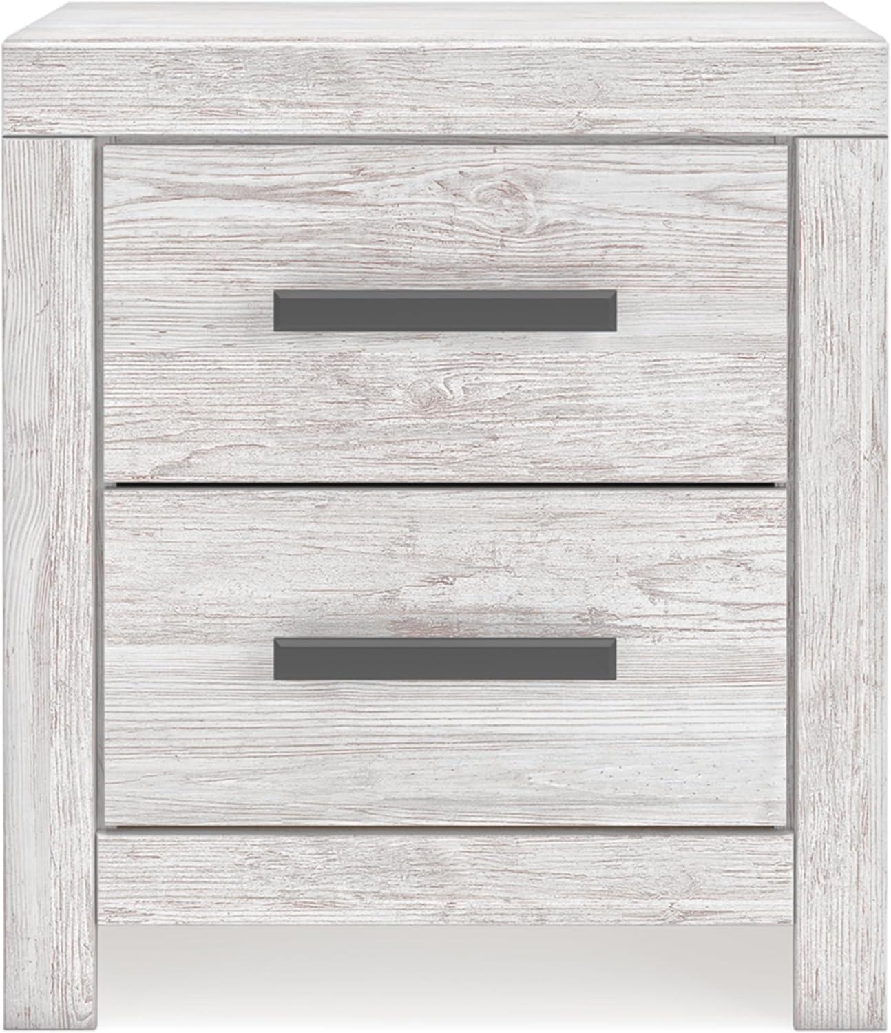 imageSignature Design by Ashley Drystan Rustic Industrial 2 Drawer Nightstand with 2 SlimProfile USB Charging Stations 2437quot Tall Weatherworn BrownWhite Planked