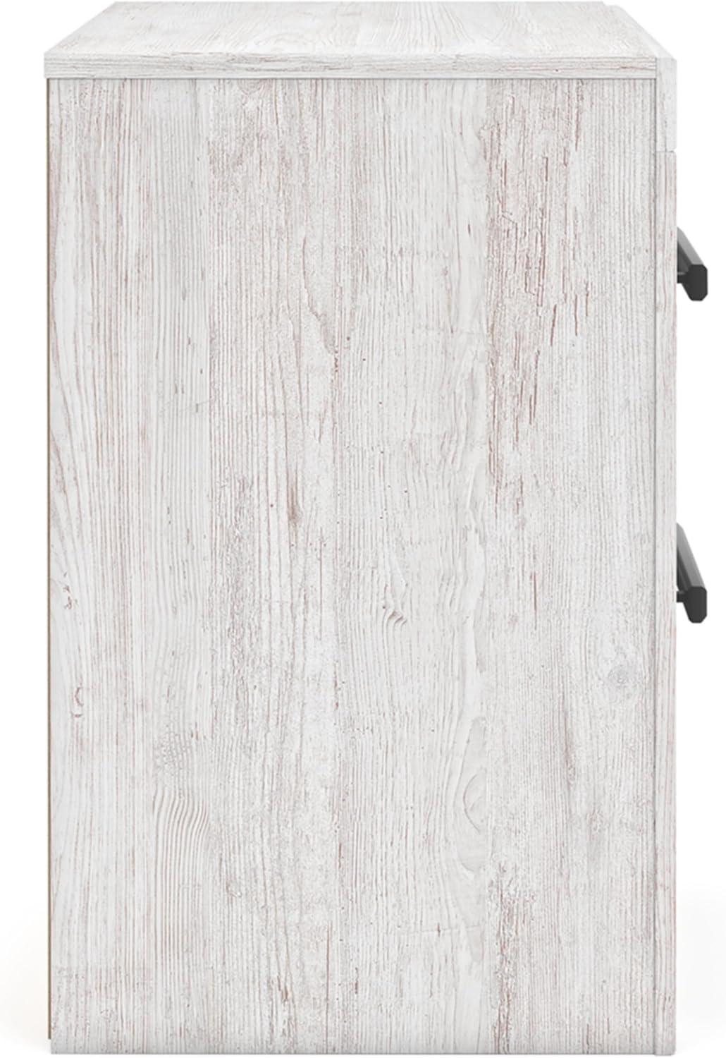 imageSignature Design by Ashley Drystan Rustic Industrial 2 Drawer Nightstand with 2 SlimProfile USB Charging Stations 2437quot Tall Weatherworn BrownWhite Planked