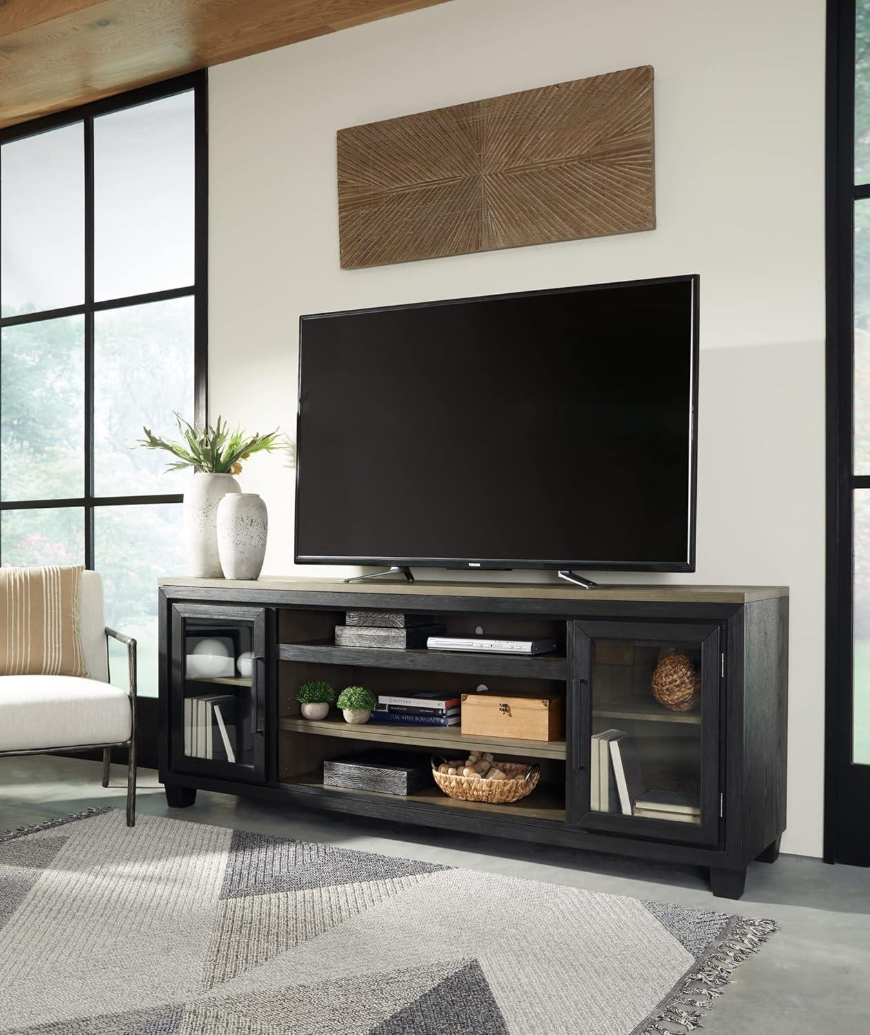 imageSignature Design by Ashley Foyland Contemporary TV Stand with Fireplace Option for TVs up to 83quot Light Brown ampamp BlackBlack