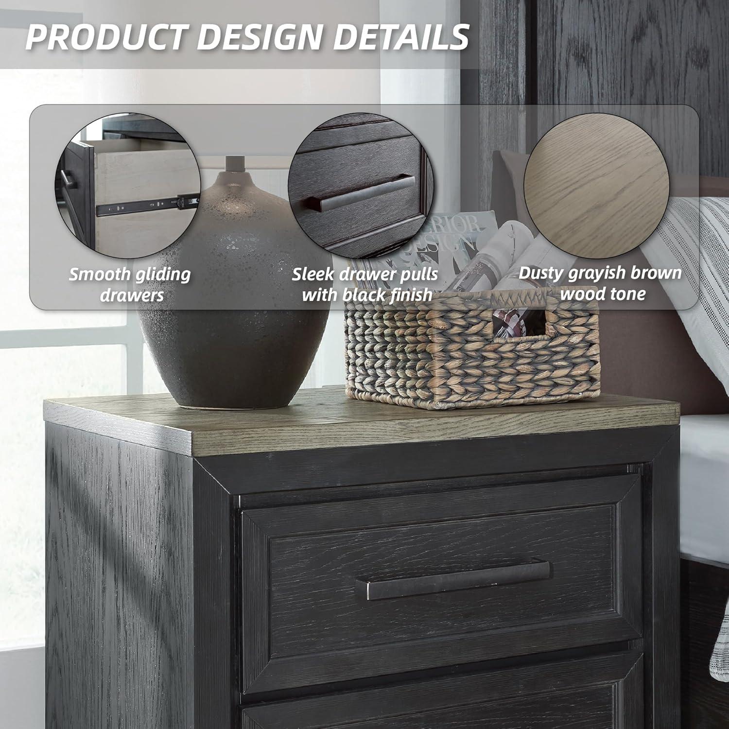 imageSignature Design by Ashley Foyland Modern Nightstand with 2 Drawers and USB Ports 2688quot Tall Dark BrownDark Brown