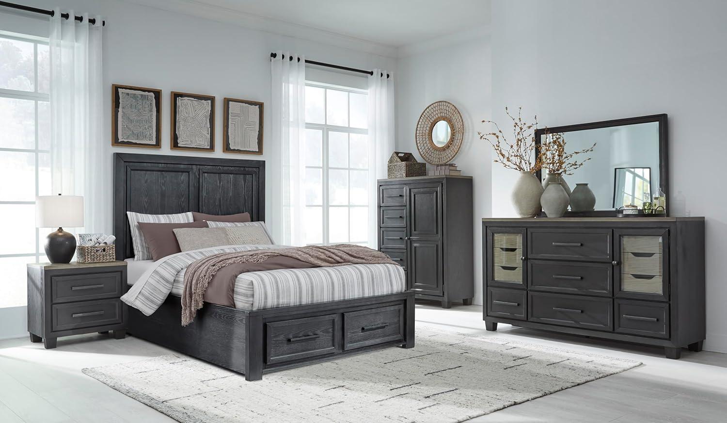 imageSignature Design by Ashley Foyland Modern Nightstand with 2 Drawers and USB Ports 2688quot Tall Dark BrownDark Brown