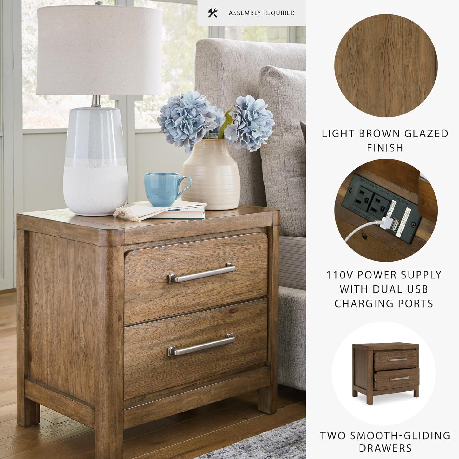 imageSignature Design by Ashley Foyland Modern Nightstand with 2 Drawers and USB Ports 2688quot Tall Dark BrownLight Brown