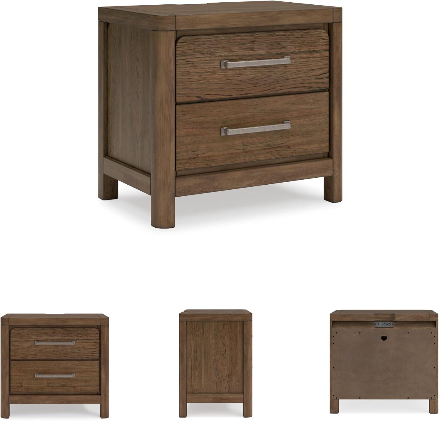 imageSignature Design by Ashley Foyland Modern Nightstand with 2 Drawers and USB Ports 2688quot Tall Dark BrownLight Brown