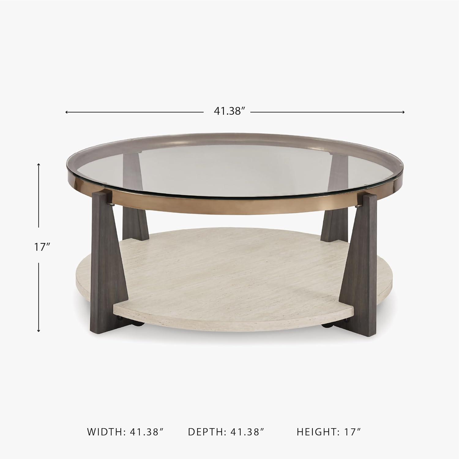 imageSignature Design by Ashley Frazwa Round Glasstop Coffee Table GrayBrownGold
