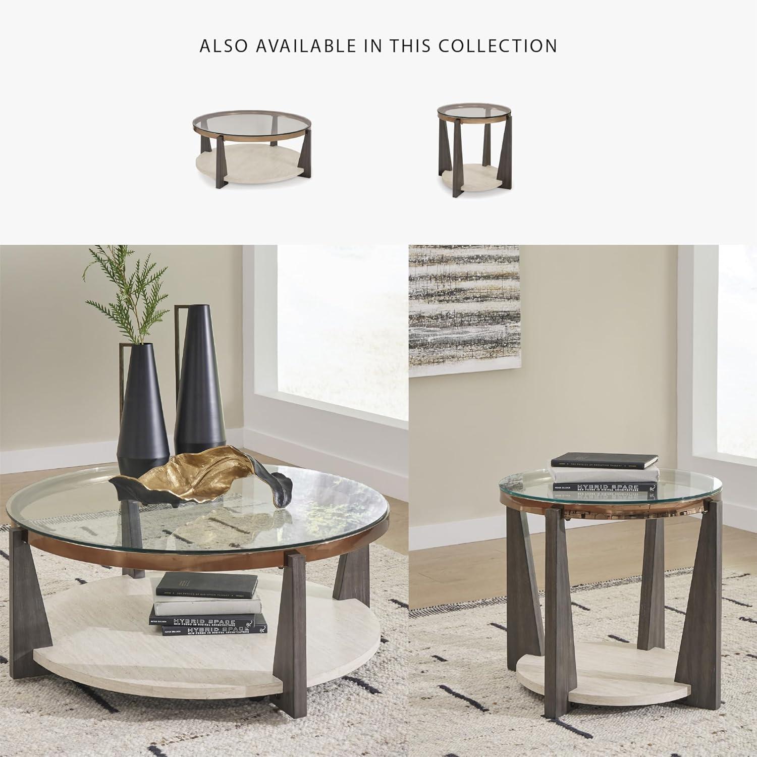 imageSignature Design by Ashley Frazwa Round Glasstop Coffee Table GrayBrownGold