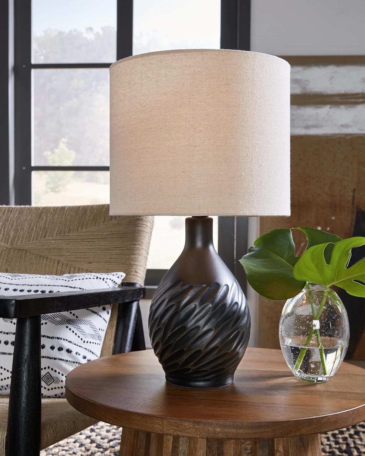 imageSignature Design by Ashley Garinton Modern Distressed Ceramic Table Lamp with OnOff Switch Black ampamp Beige