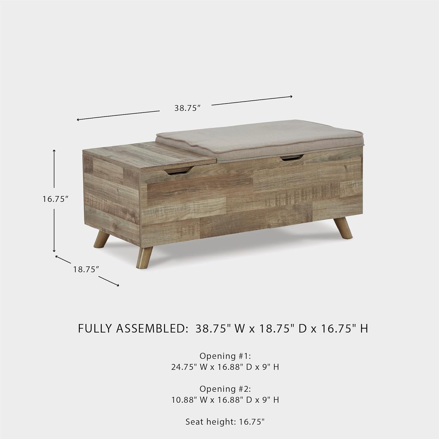 imageSignature Design by Ashley Gerdanet Mid Century Modern Upholstered Storage Bench BeigeBrown